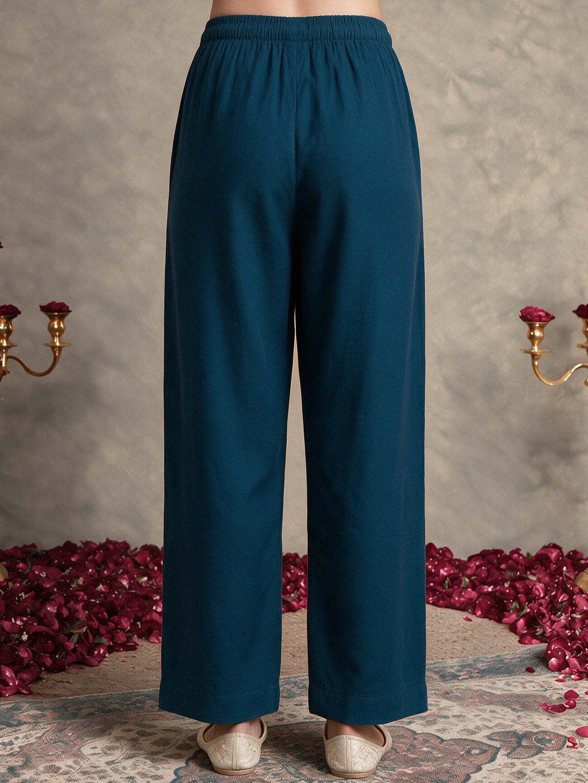chanderi blue straight trousers