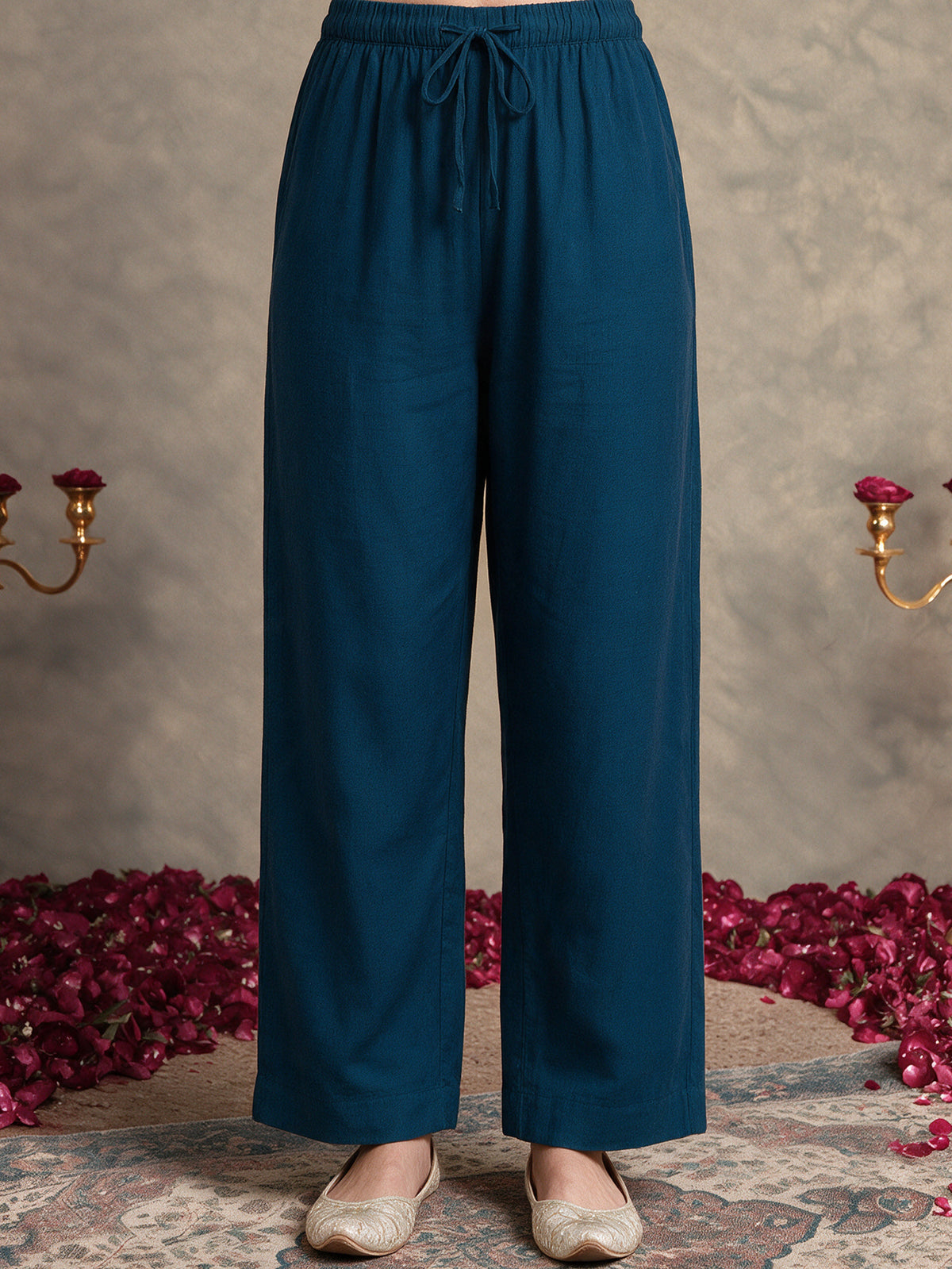 Embroidered chanderi straight blue kurta