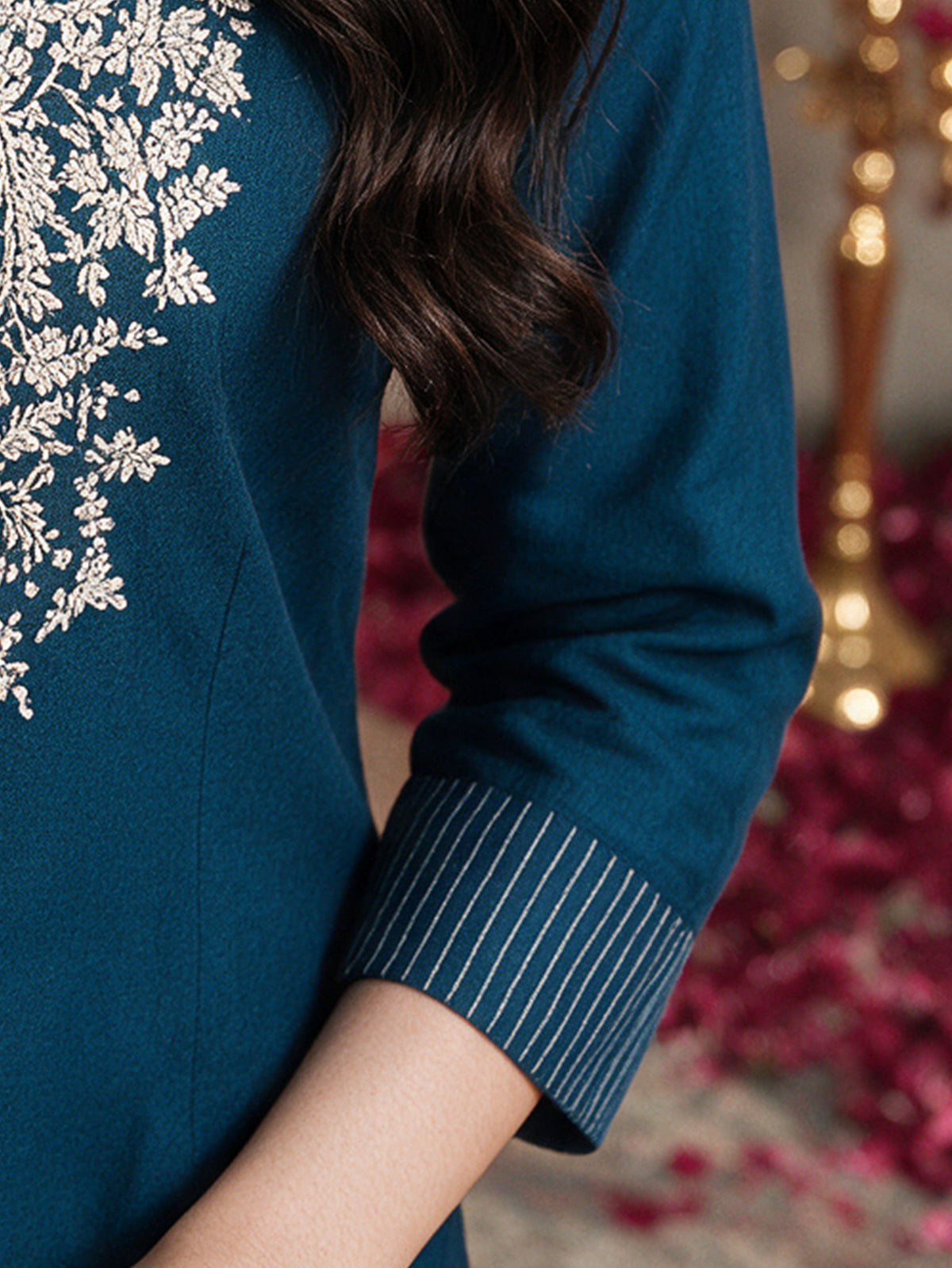 Embroidered chanderi straight blue kurta