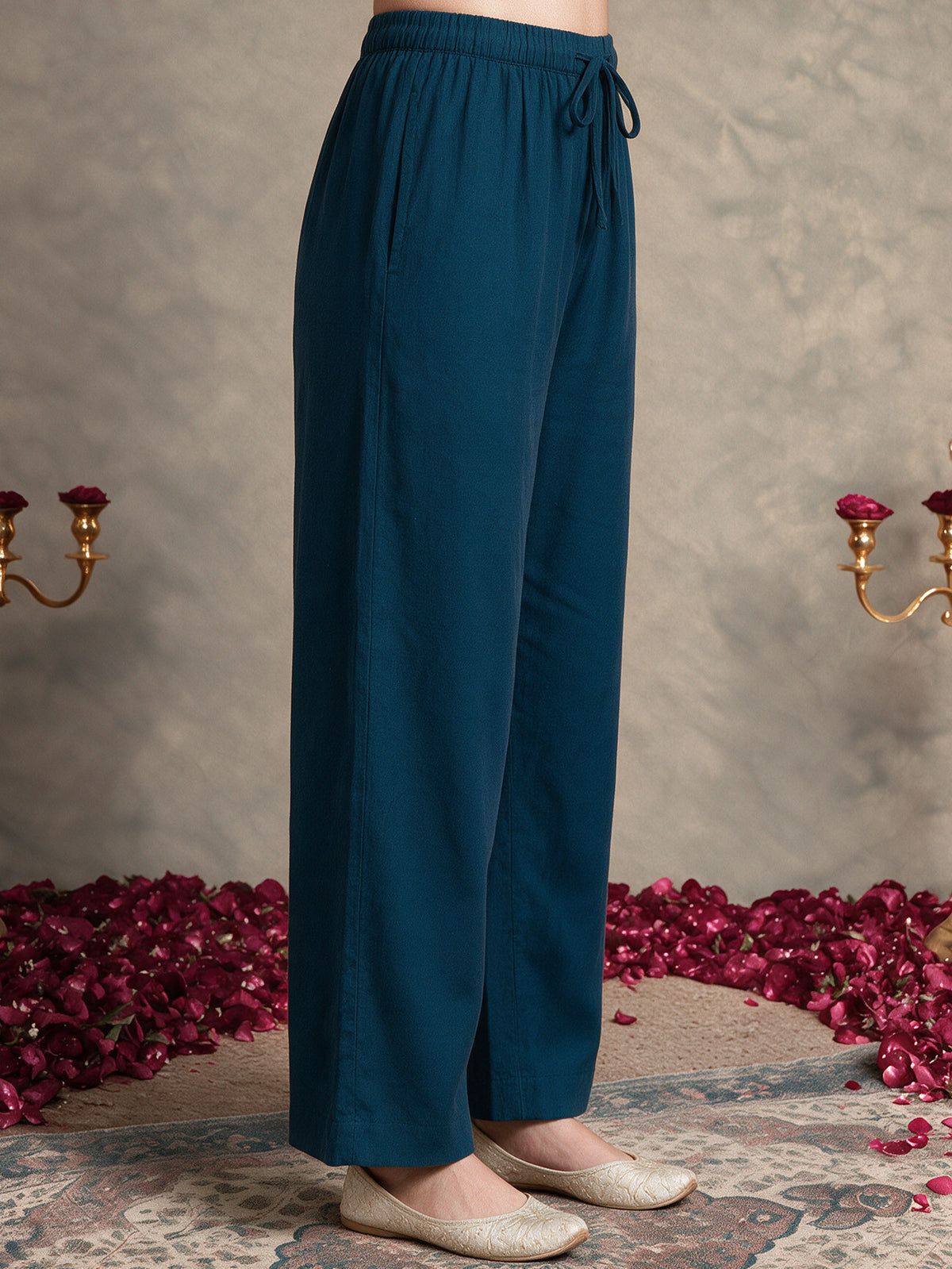 Embroidered chanderi straight blue kurta