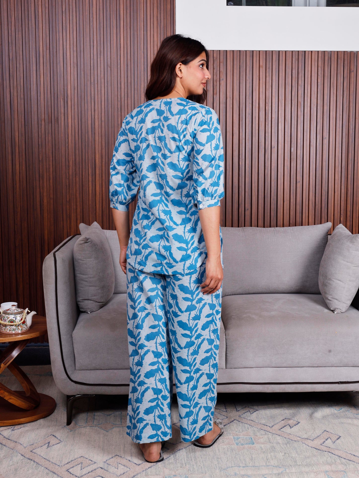 Soft cotton Abstract Top Sky Blue Top