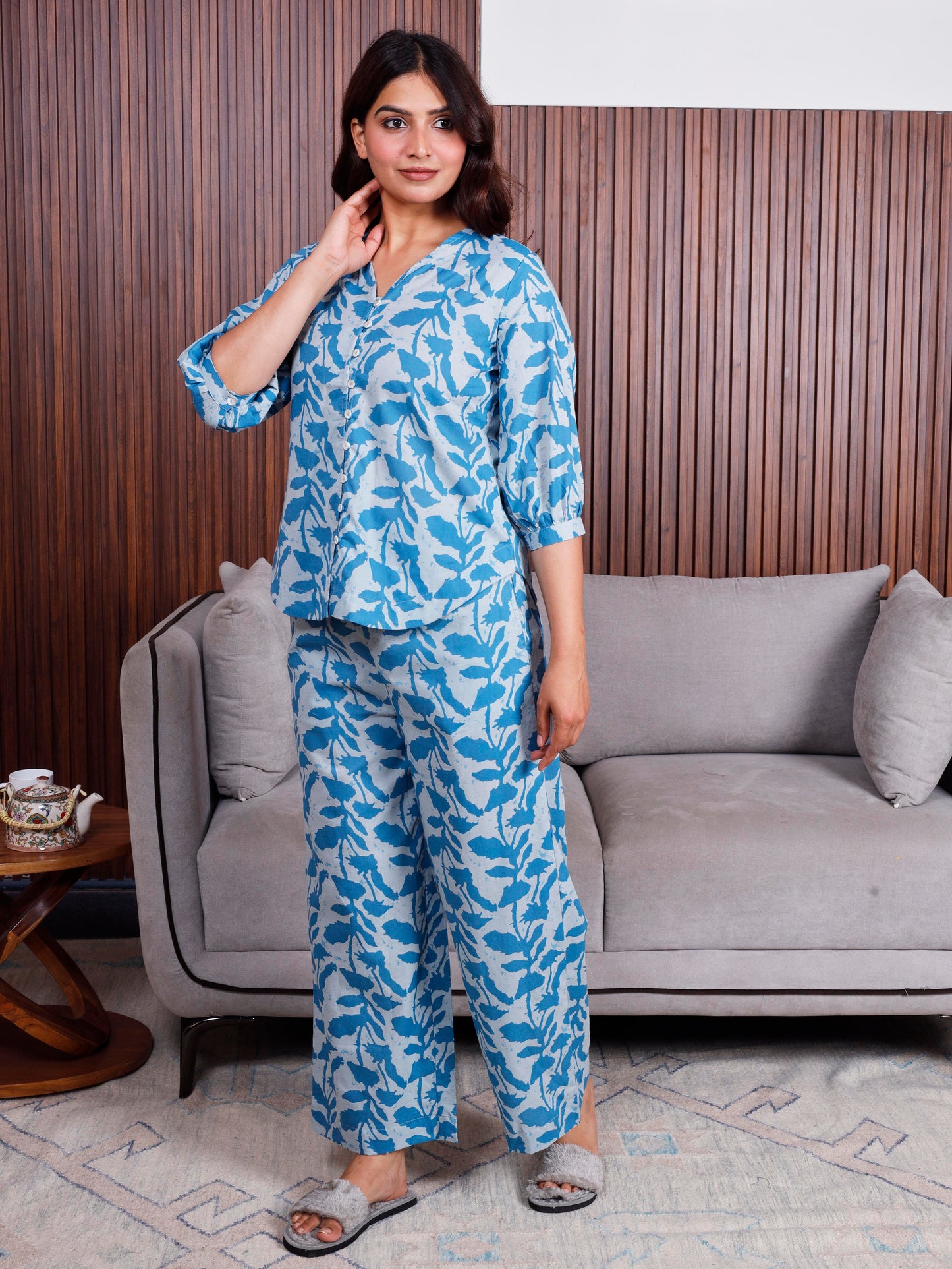 Soft cotton Abstract Top Sky Blue Top