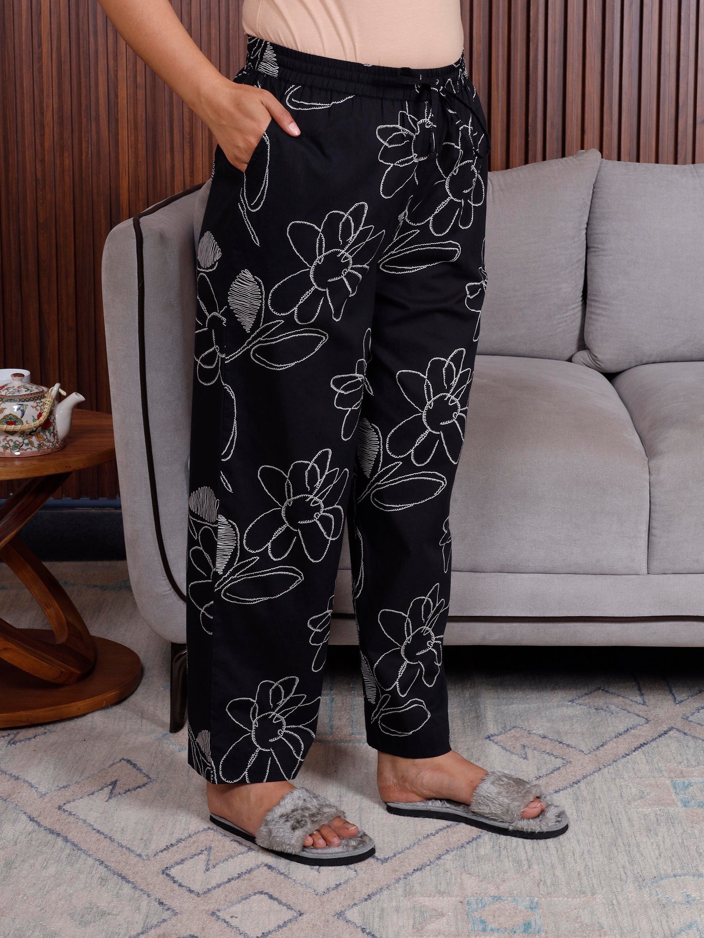 Soft cotton Floral Black Palazzo