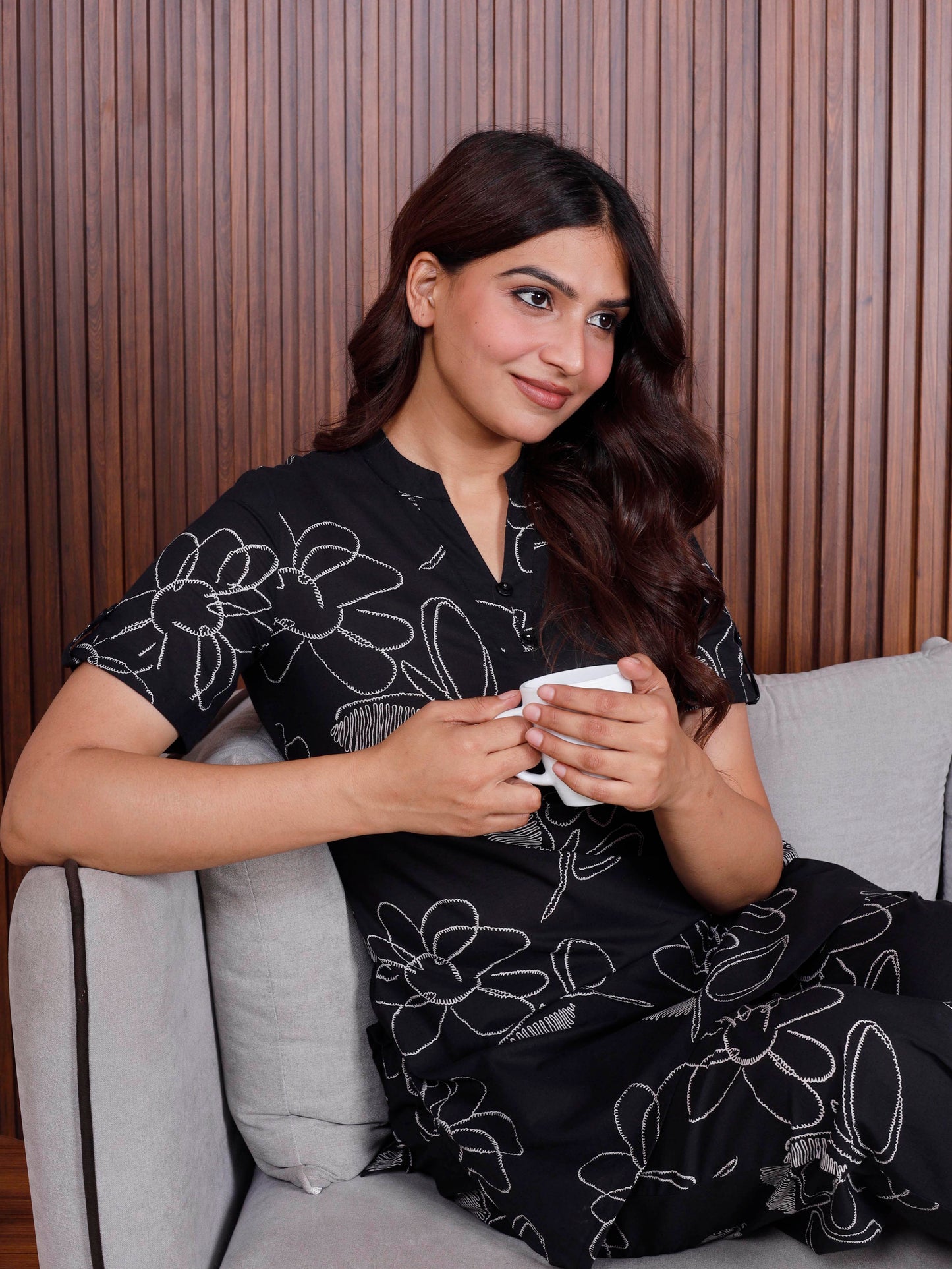 Soft cotton Floral Top Black Top