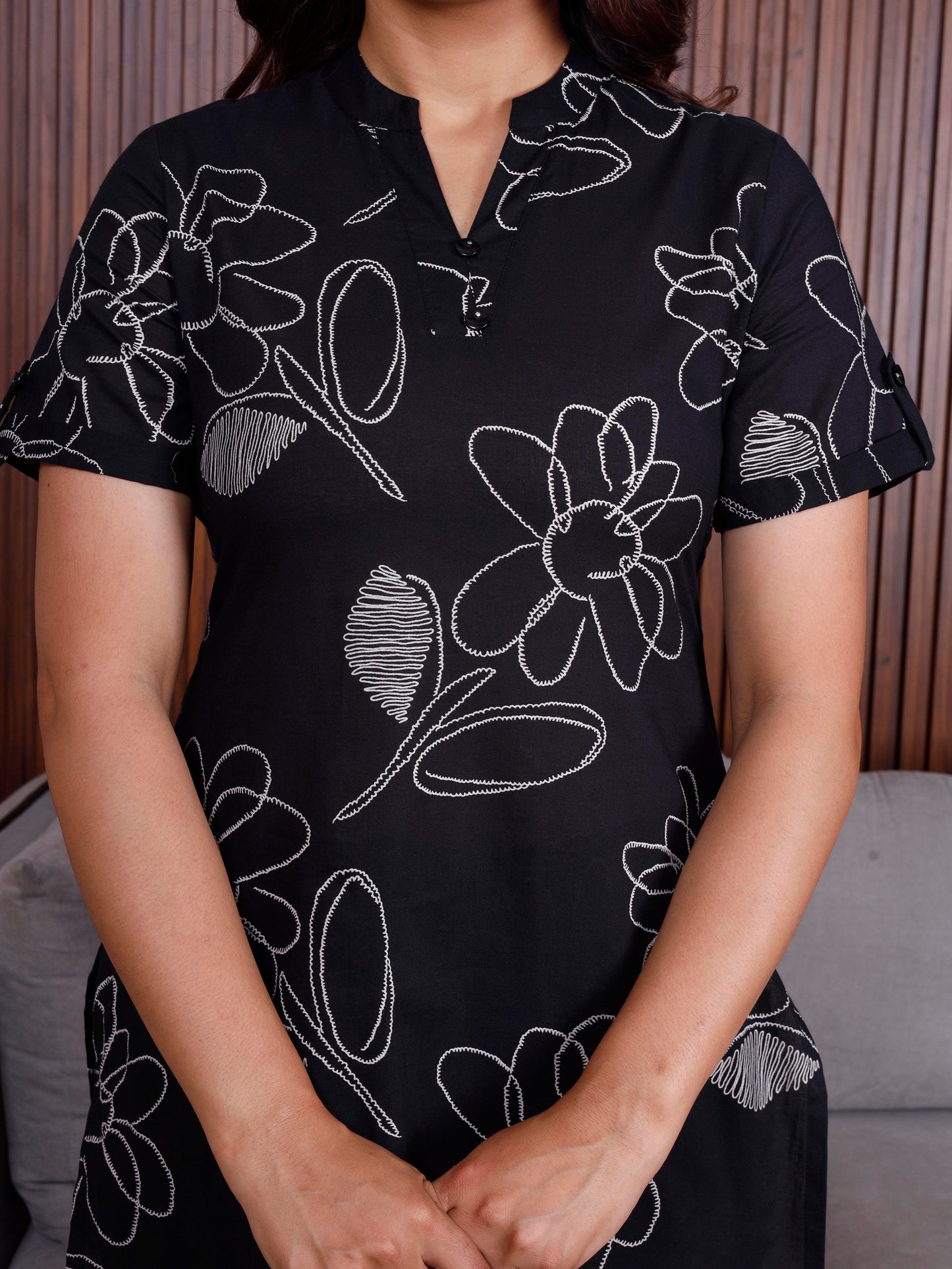 Soft cotton Floral Top Black Top