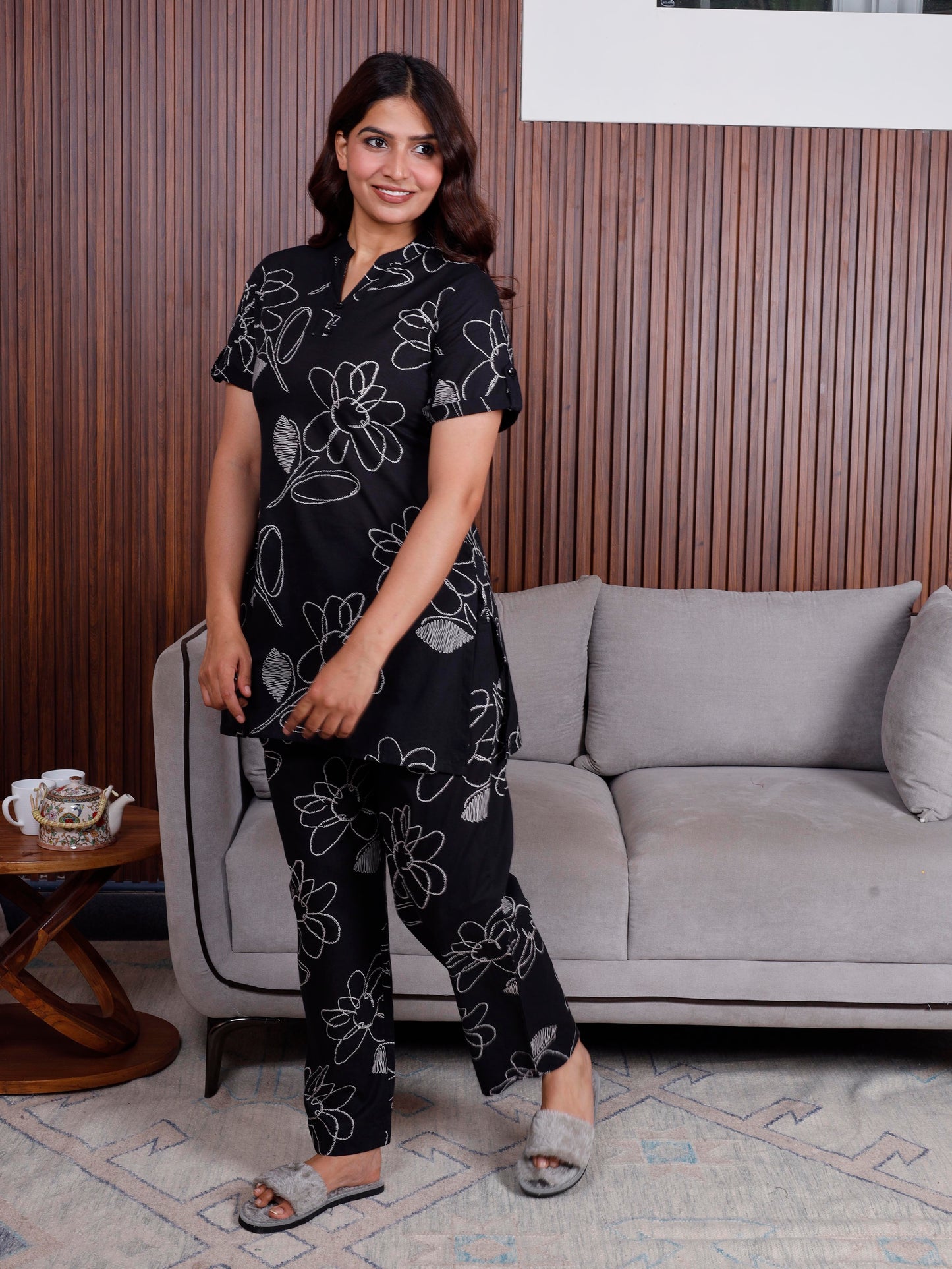 Soft cotton Floral Top Black Top