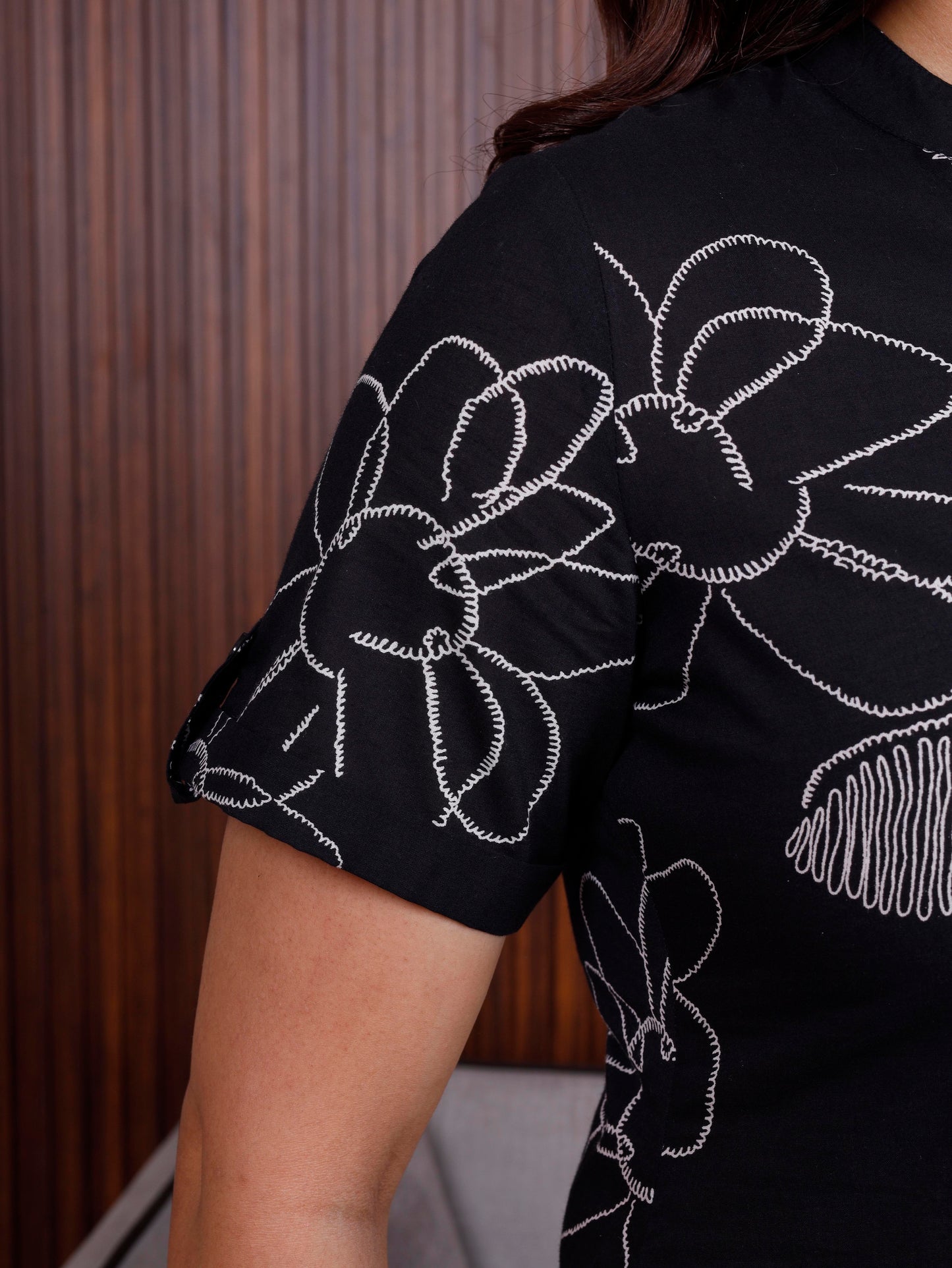 Soft cotton Floral Top Black Top