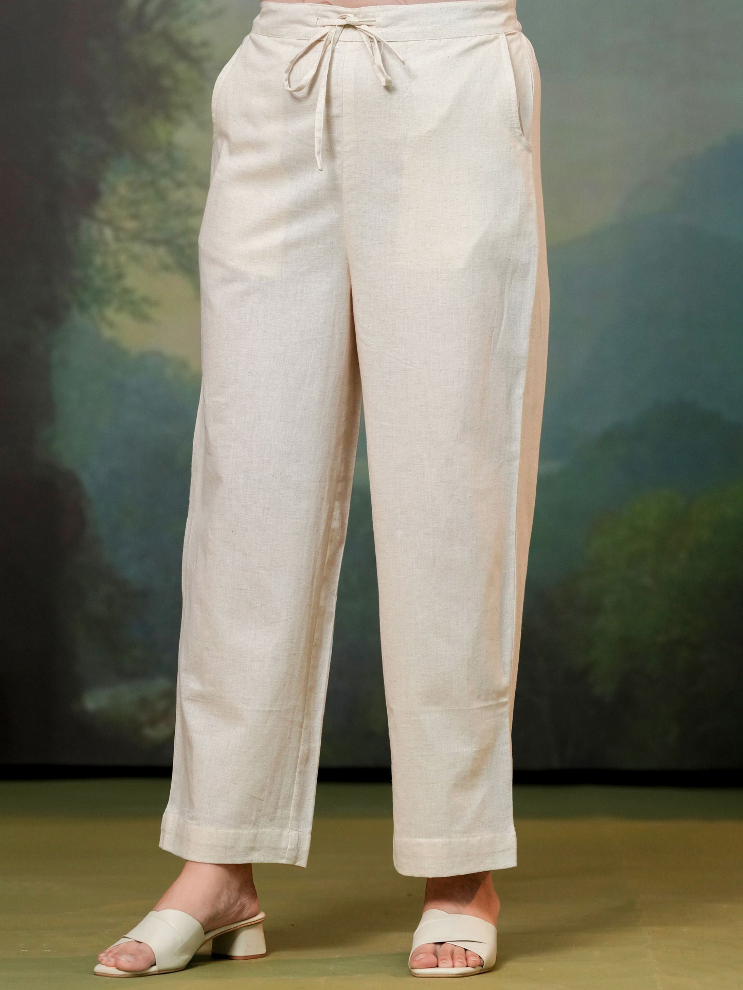 Embroidered Linen cotton Solid Straight Off White Kurta