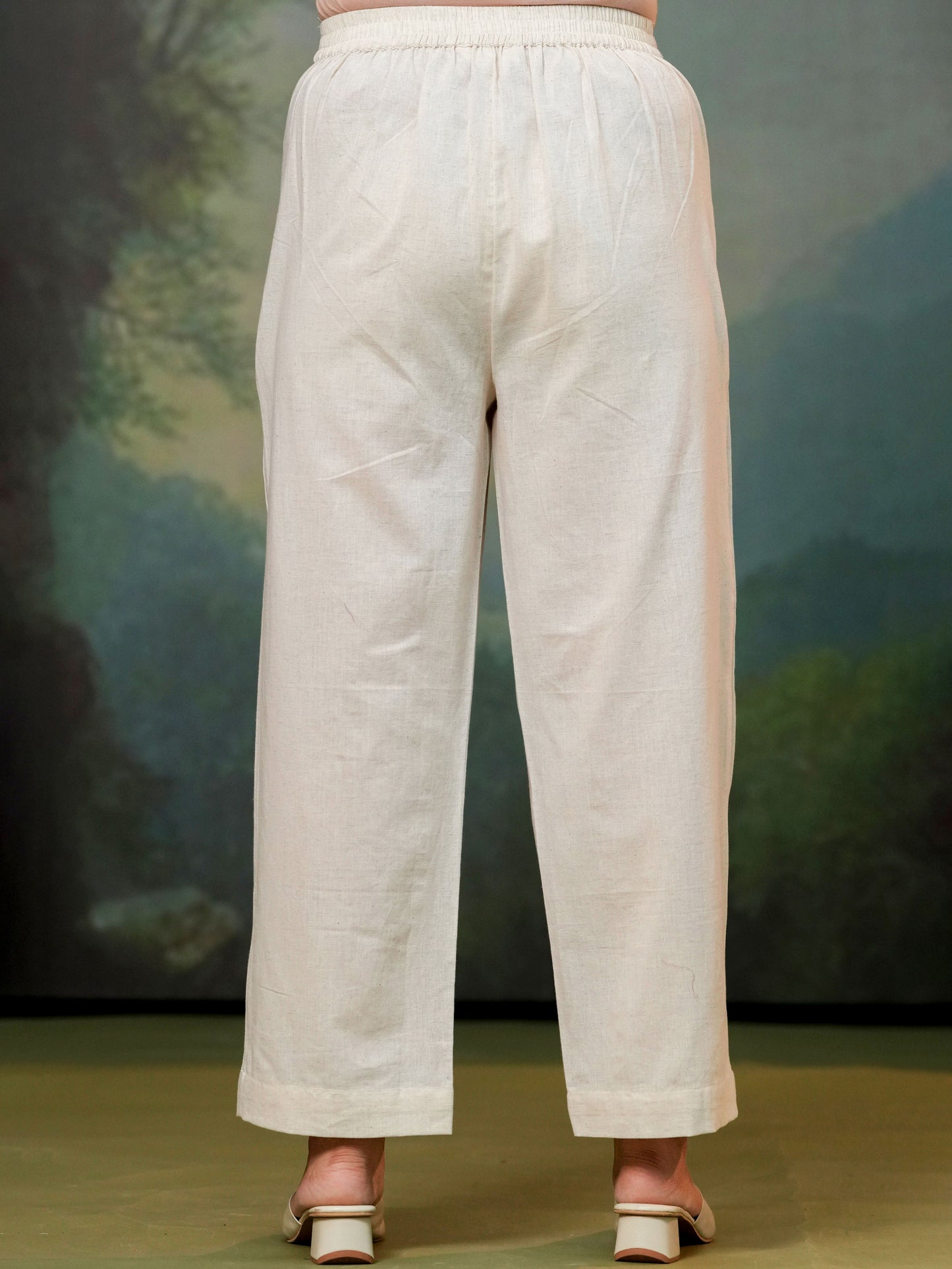 Embroidered Linen cotton Solid Straight Off White Kurta