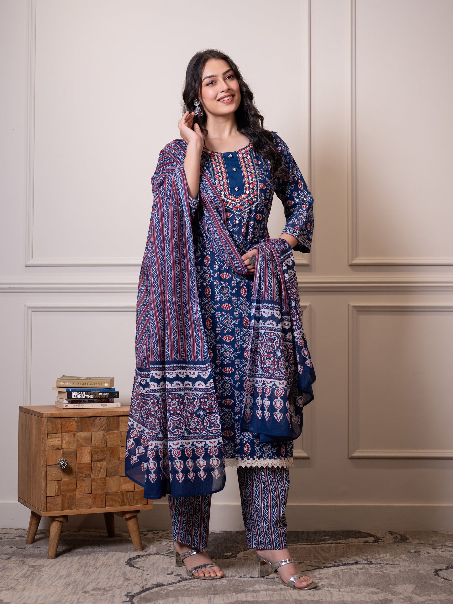 Cotton voile Striped Blue Dupatta