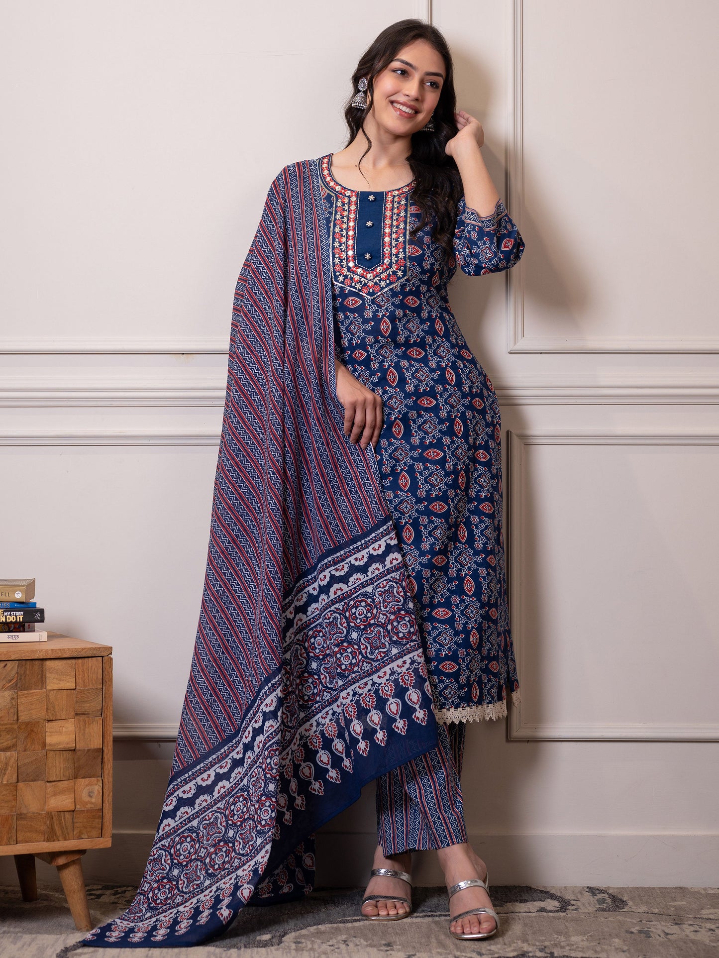 Cotton voile Striped Blue Dupatta
