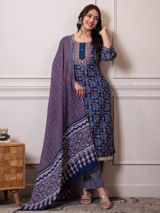 Cotton voile Striped Blue Dupatta