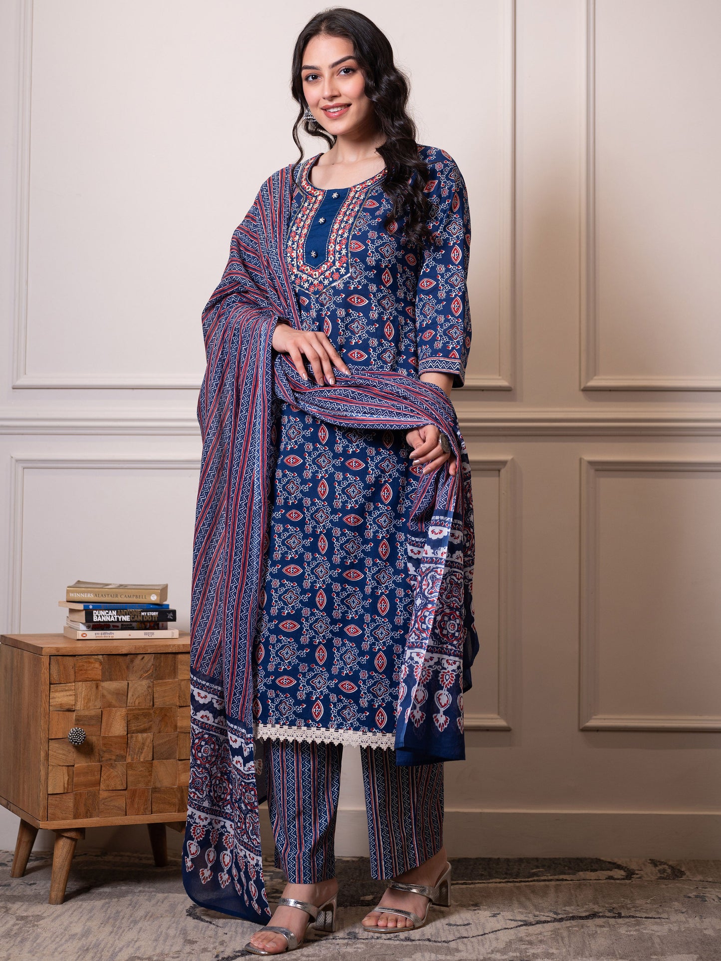 Cotton voile Striped Blue Dupatta