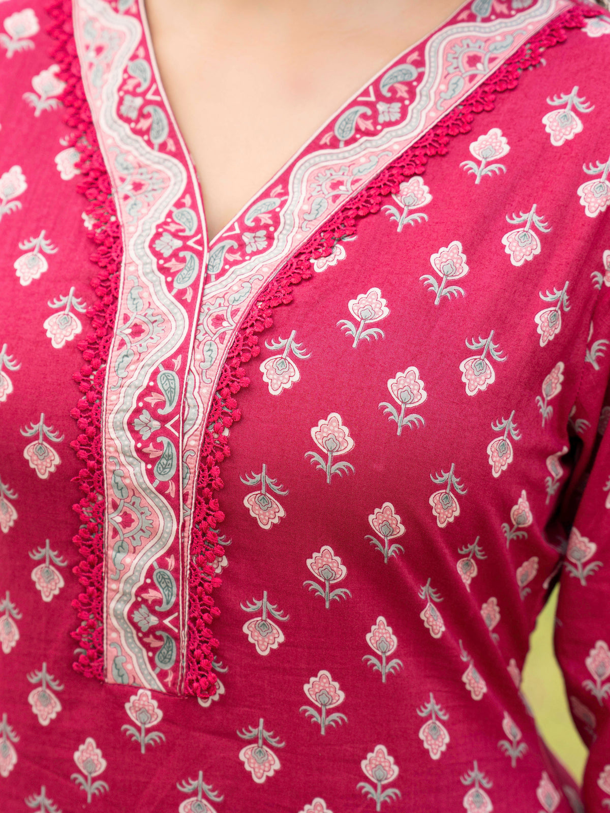 Soft Cotton Butti Straight Pink Kurta