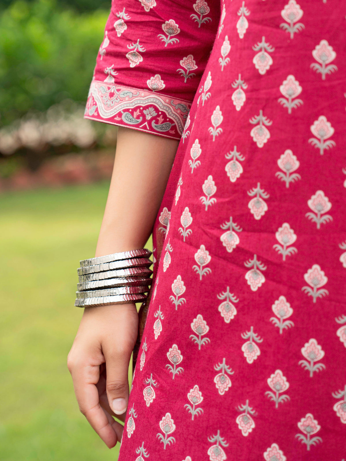 Soft Cotton Butti Straight Pink Kurta