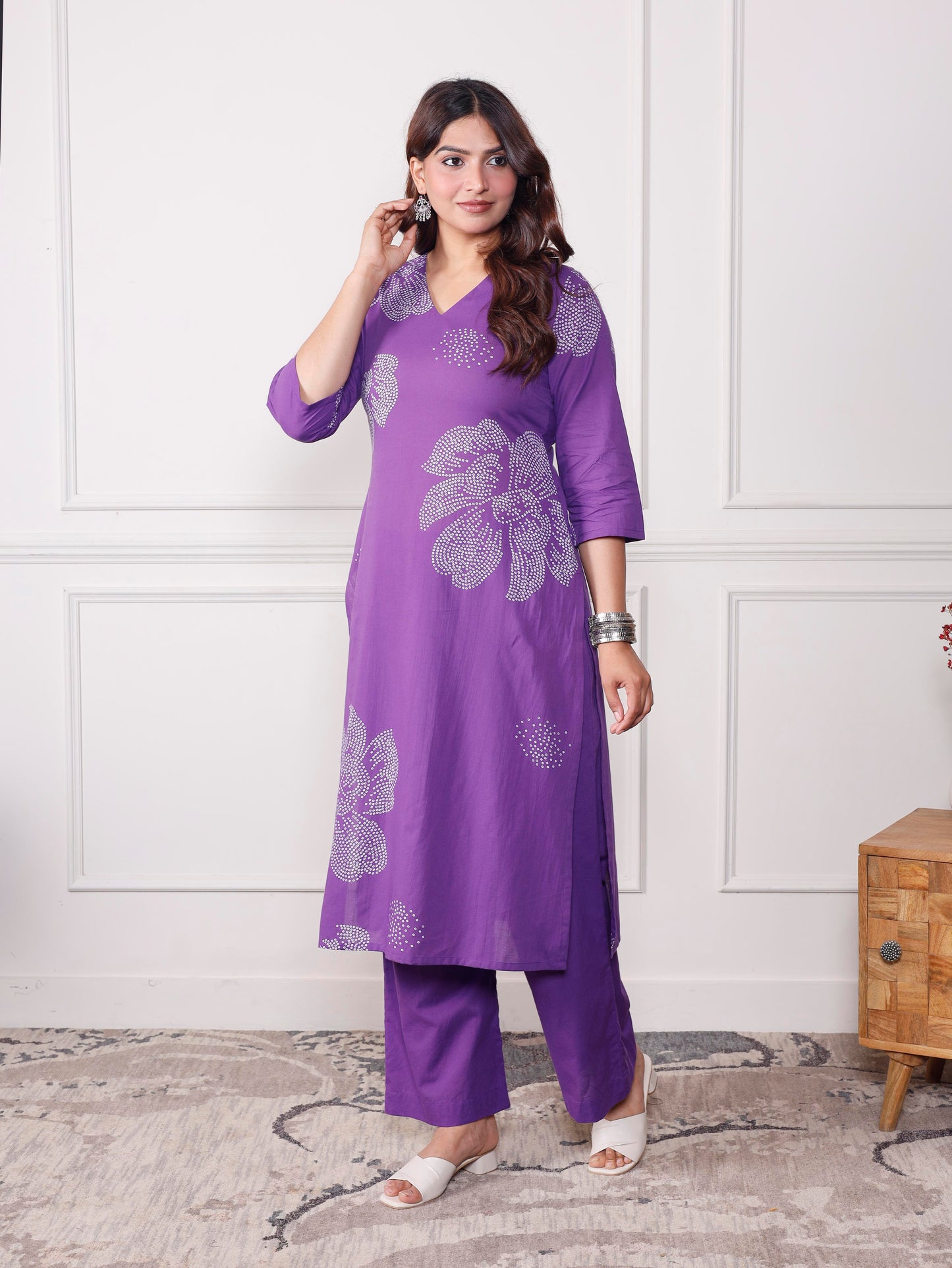 Soft cotton Floral Straight Purple Kurta