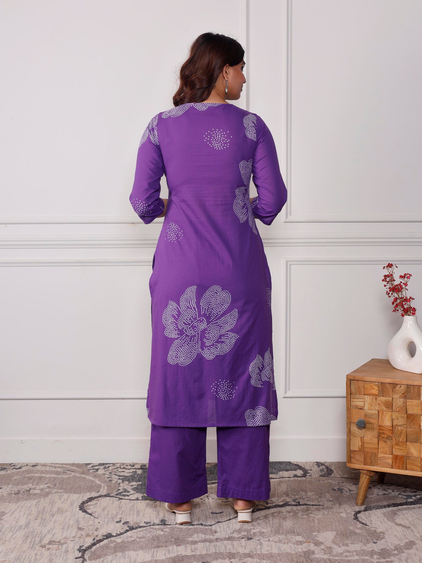 Soft cotton Floral Straight Purple Kurta
