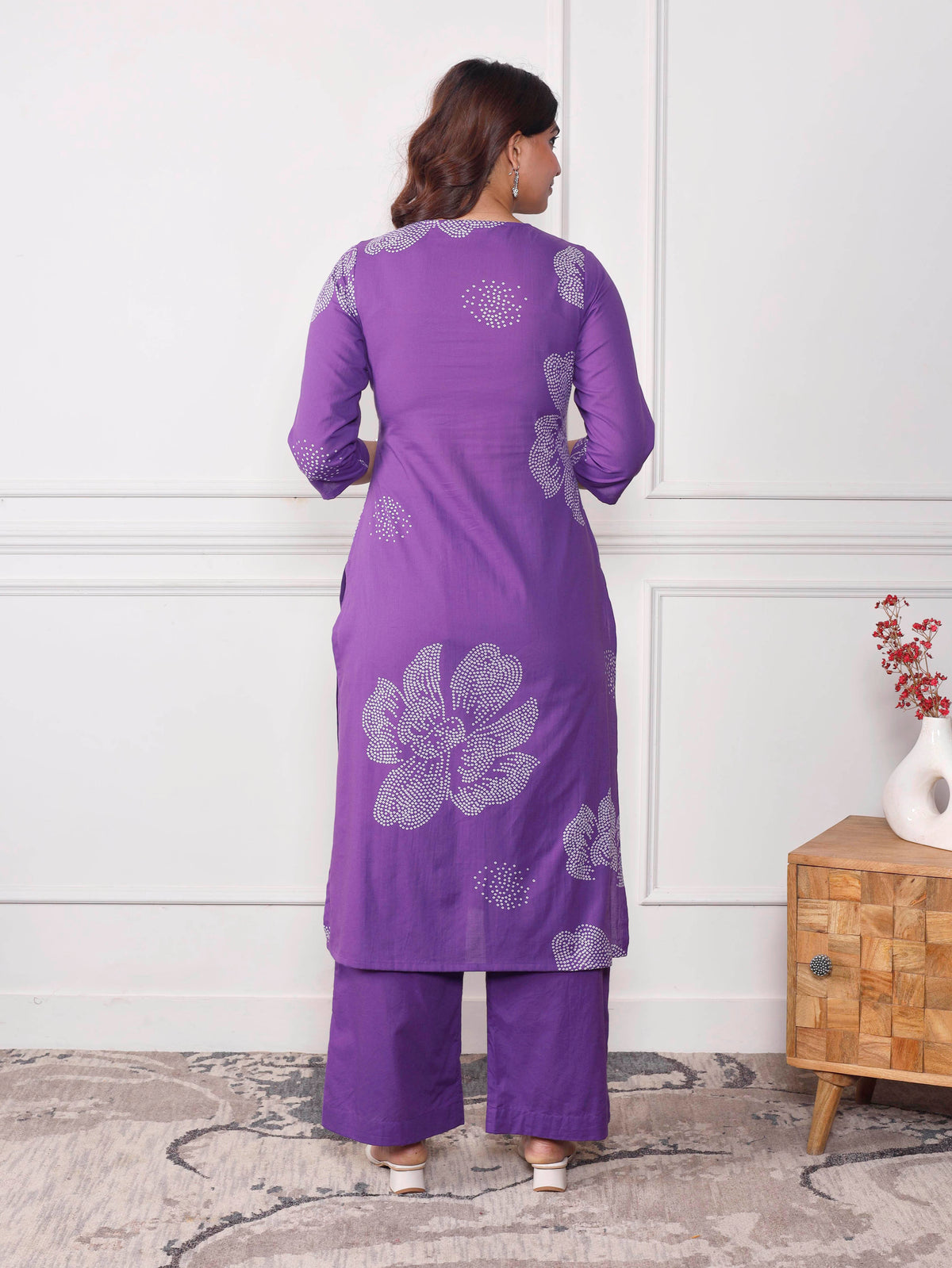soft cotton floral straight purple kurta