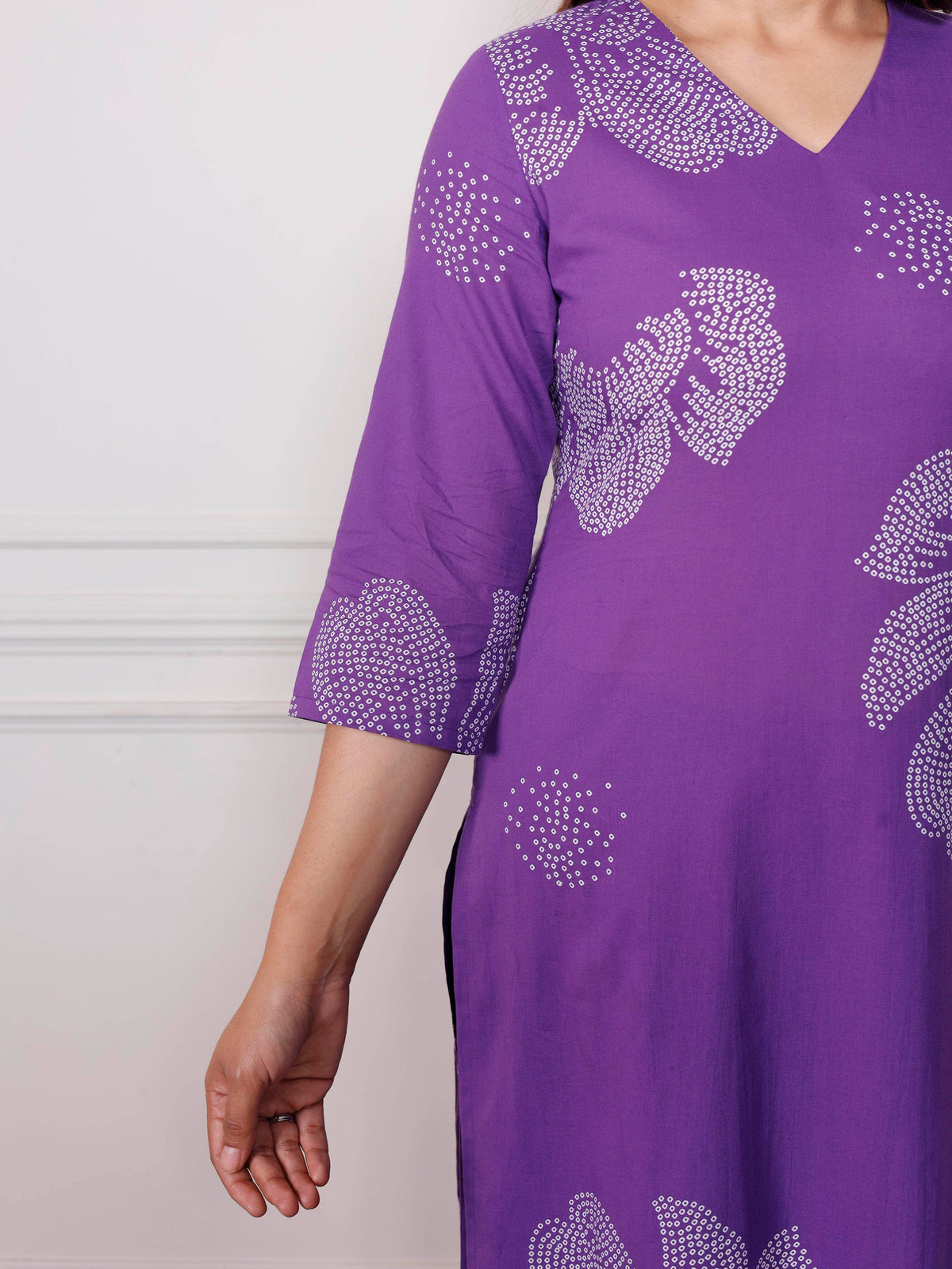 soft cotton floral straight purple kurta