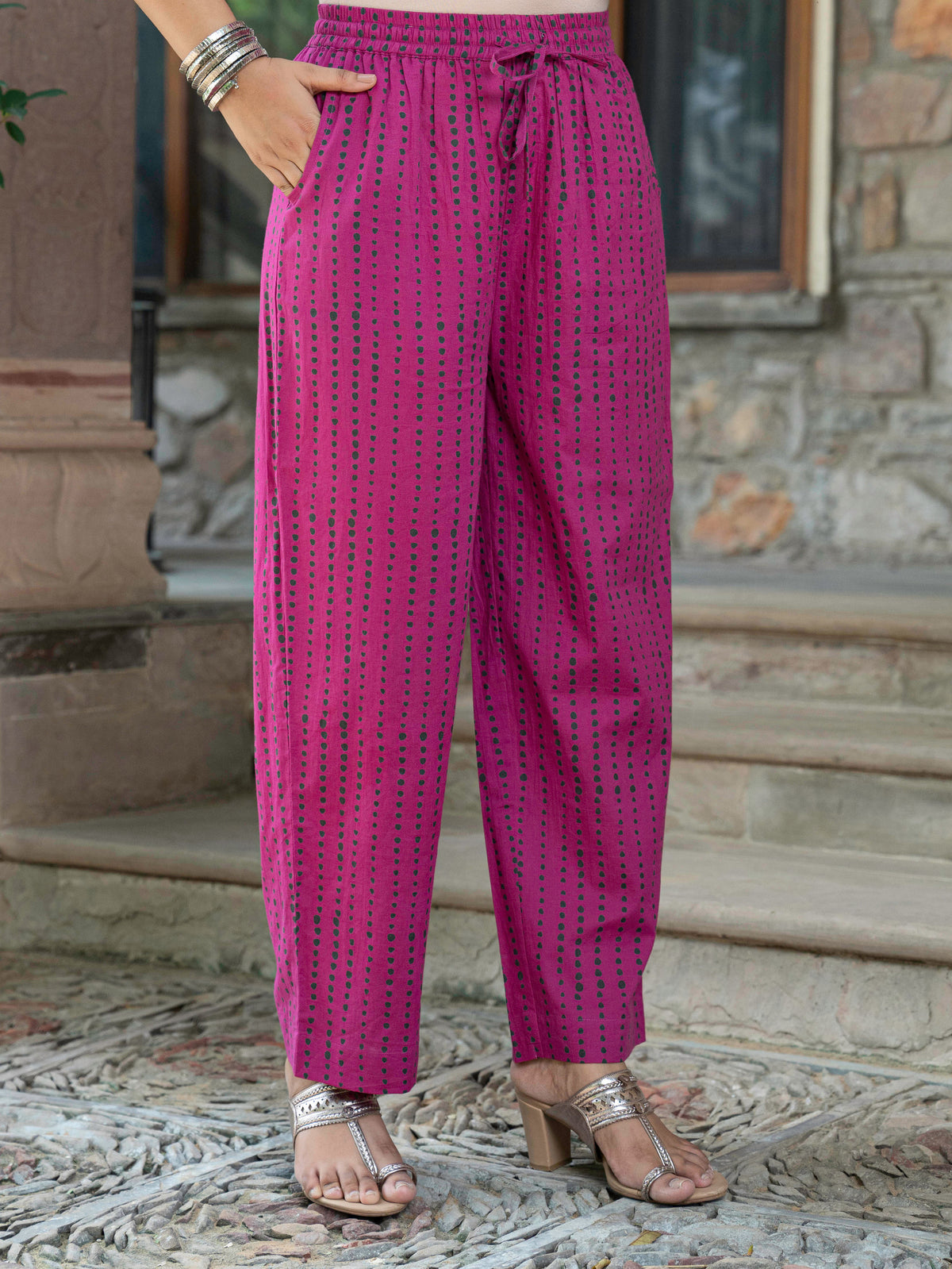 Soft cotton Striped Pink straight Trousers