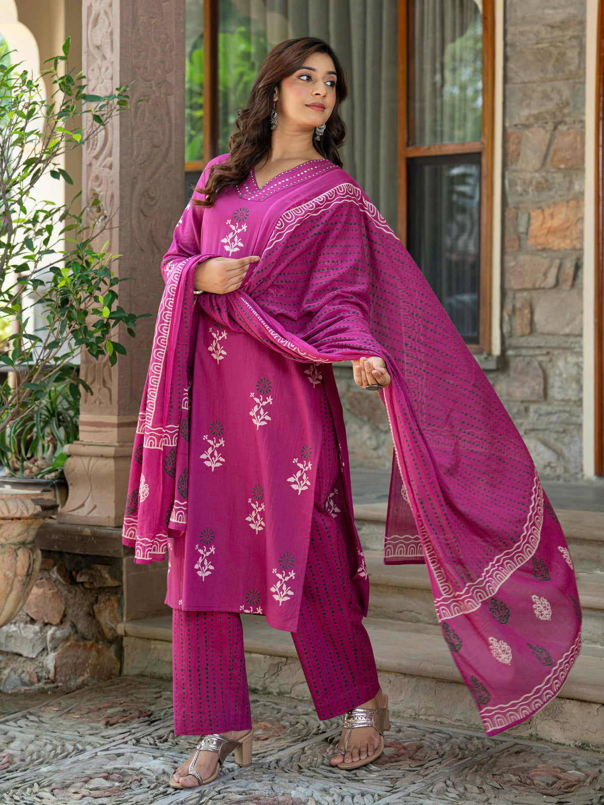 Cotton voile Striped Pink Dupatta