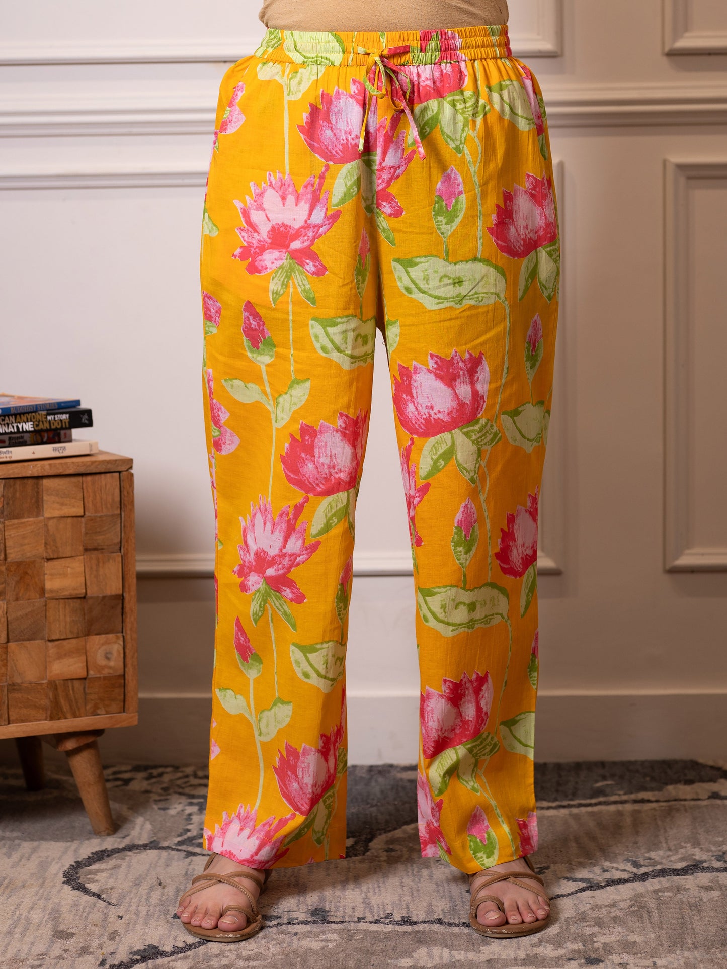 Soft cotton Floral Yellow Trousers Trousers