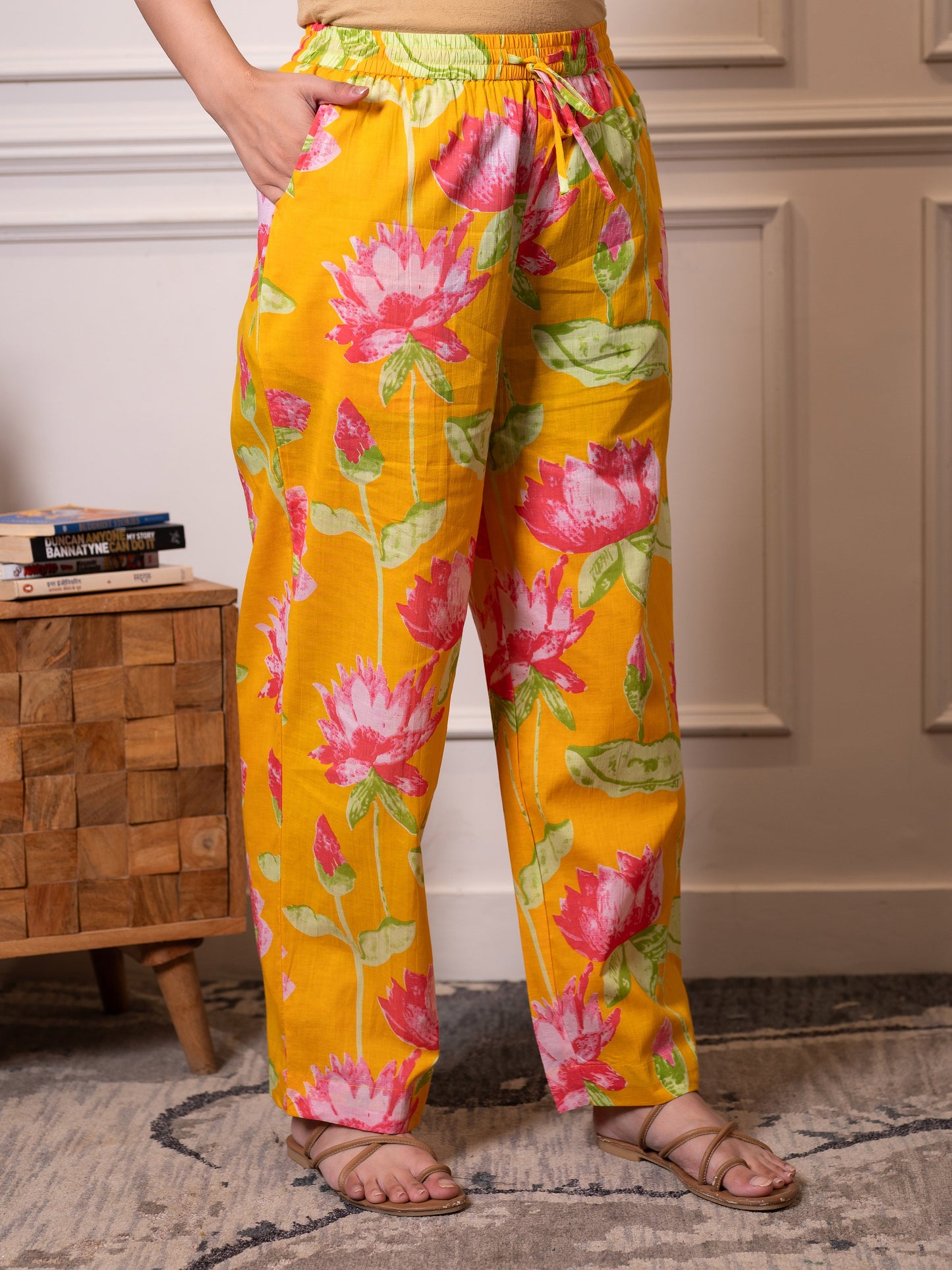 Soft cotton Floral Yellow Trousers Trousers