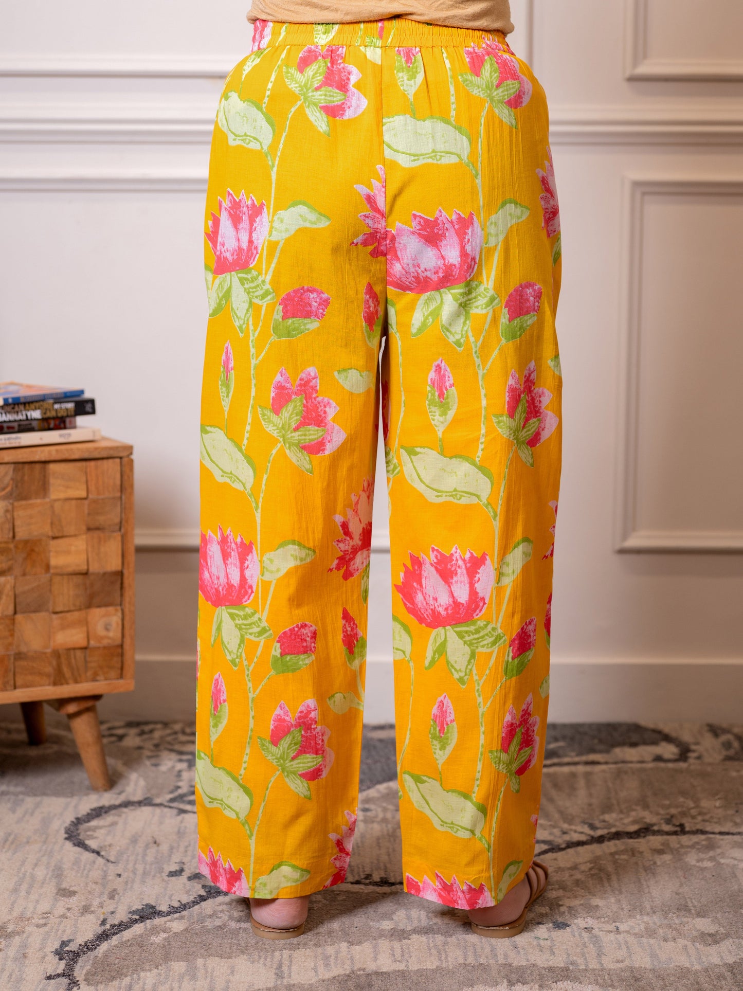 Soft cotton Floral Yellow Trousers Trousers