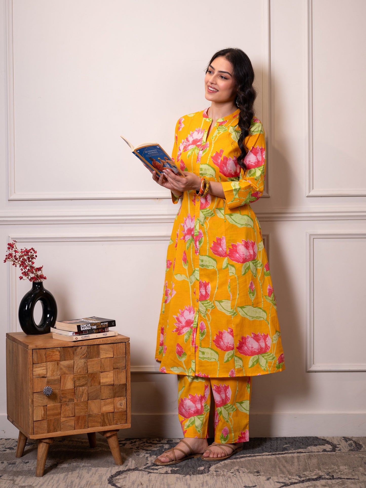 Soft cotton Floral Straight Yellow Kurta