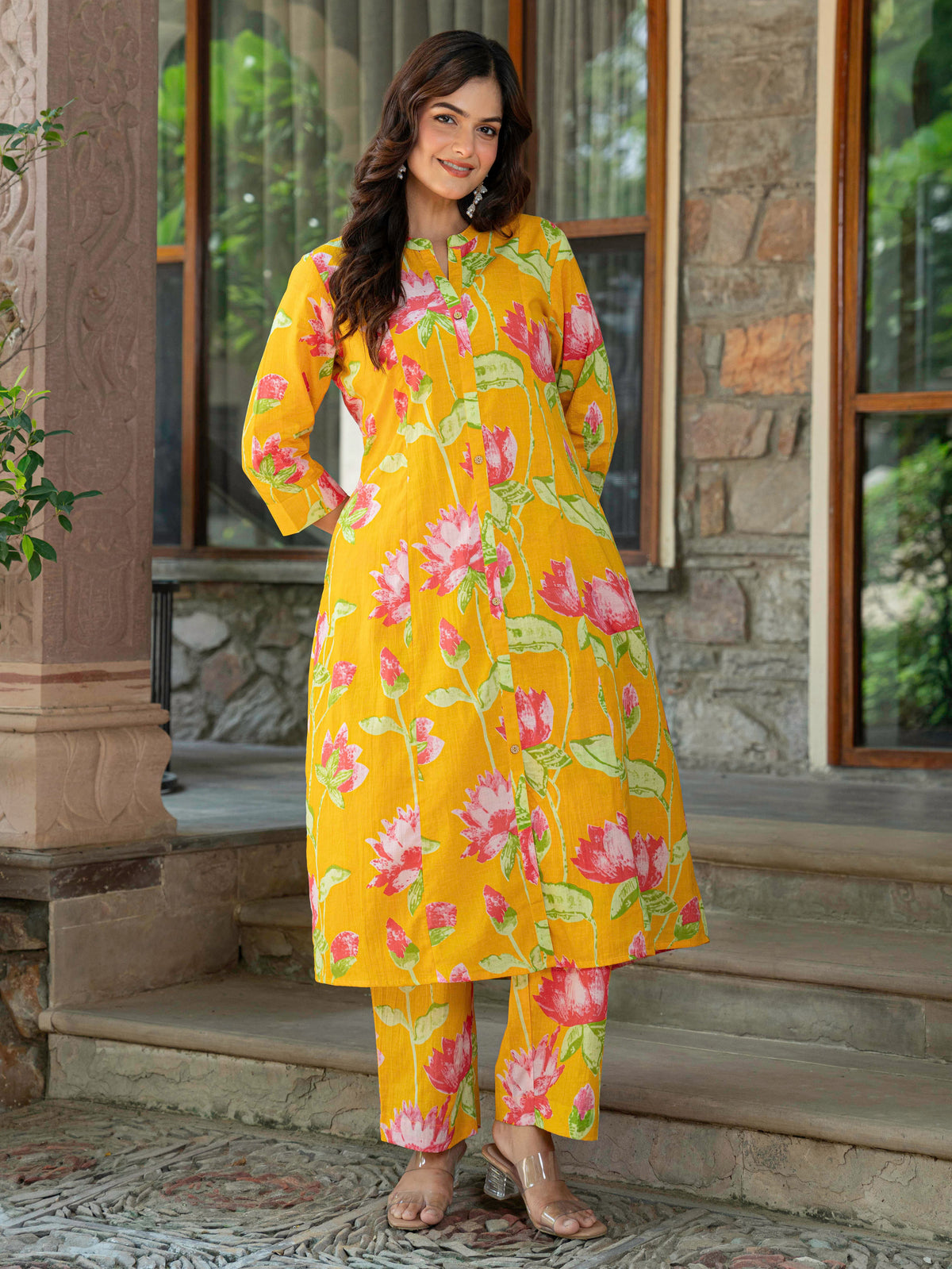 Soft cotton Floral Straight Yellow Kurta
