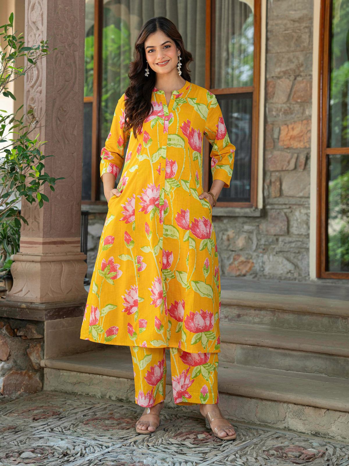 Soft cotton Floral Straight Yellow Kurta