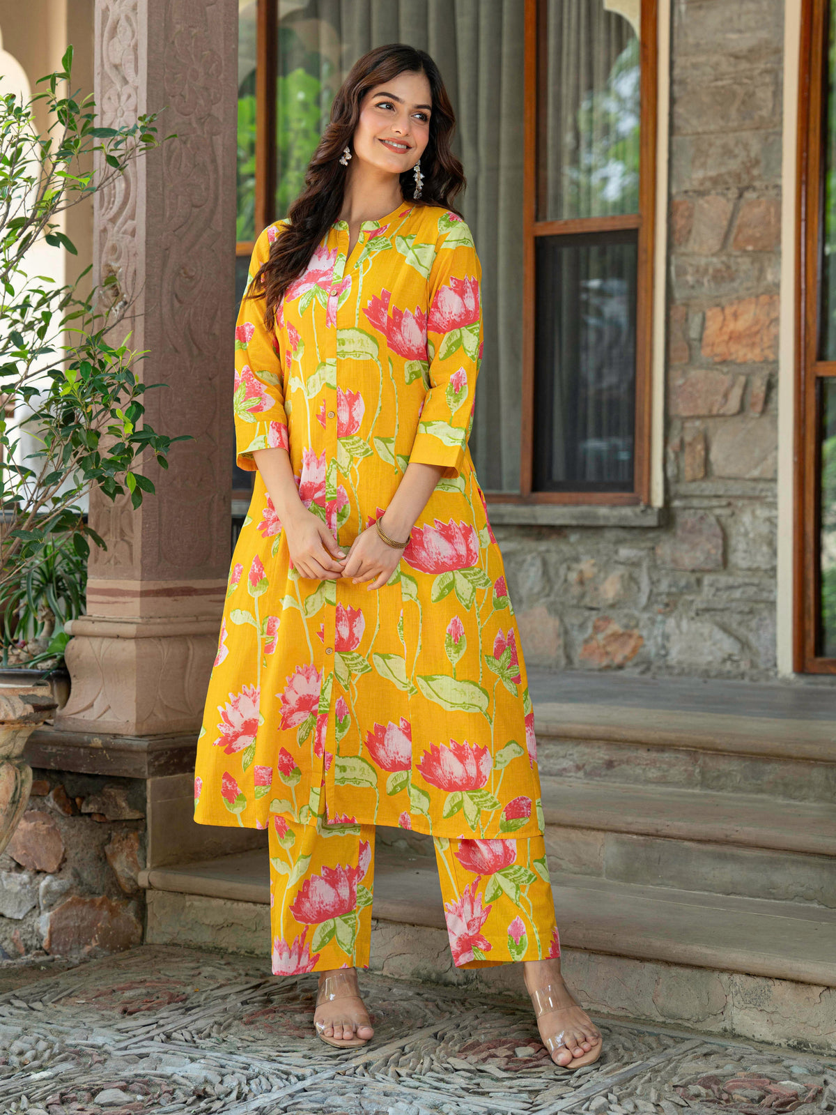 Soft cotton Floral Straight Yellow Kurta