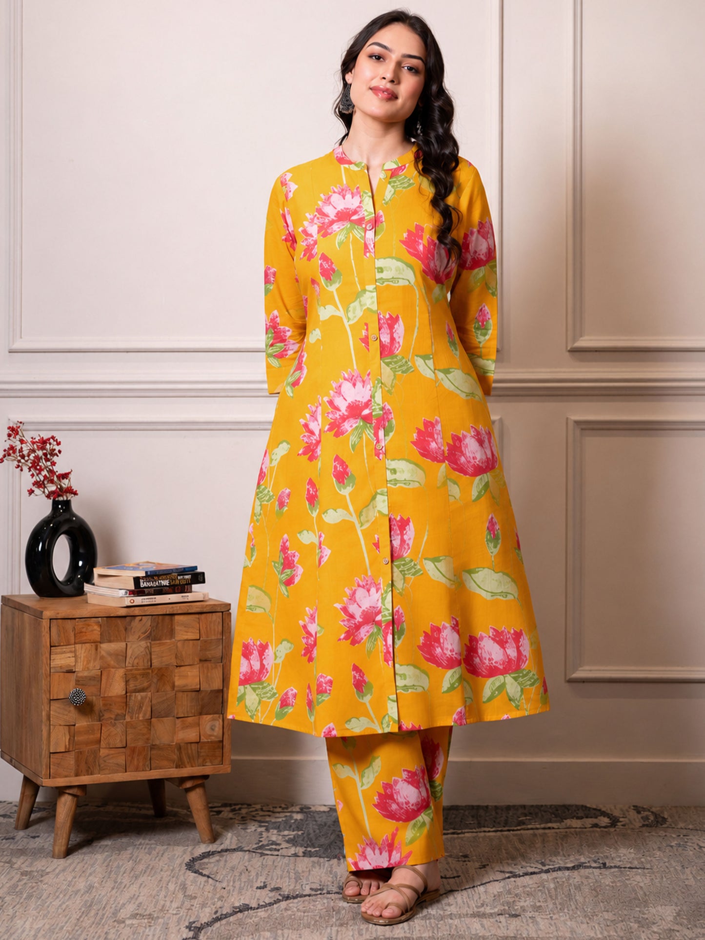 Soft cotton Floral Straight Yellow Kurta