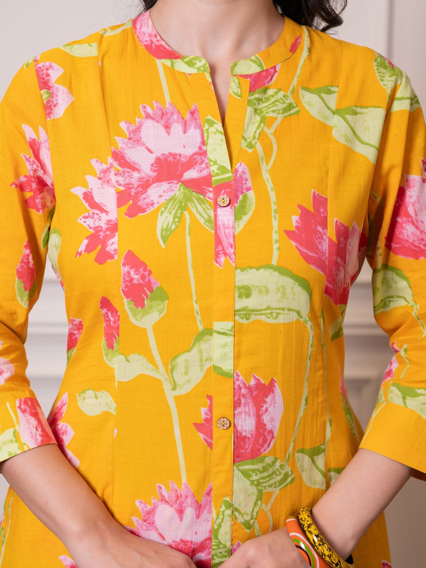 Soft cotton Floral Straight Yellow Kurta