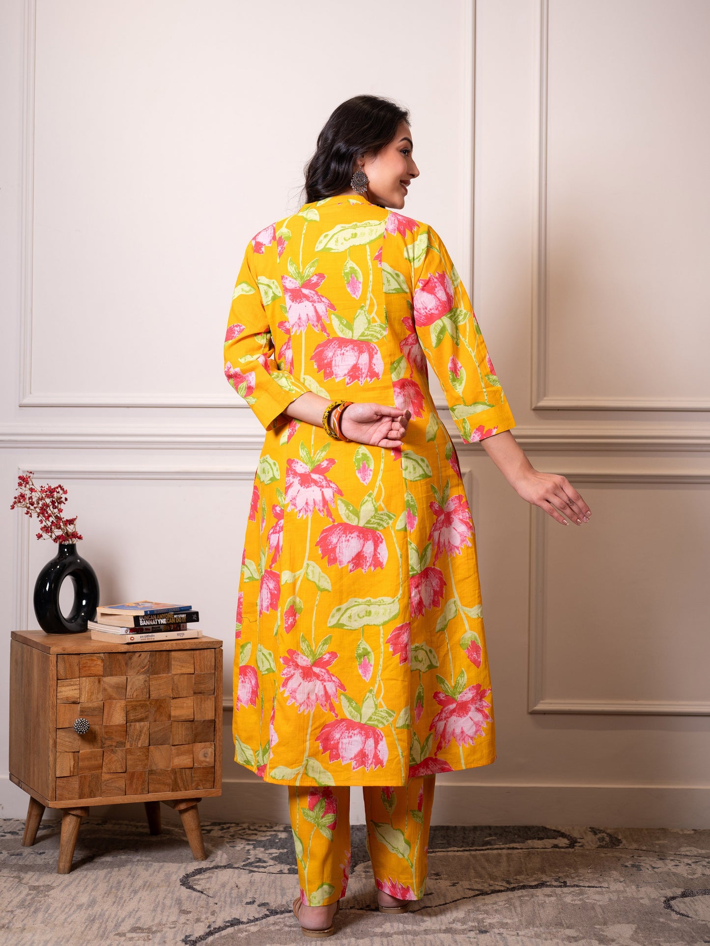 Soft cotton Floral Straight Yellow Kurta