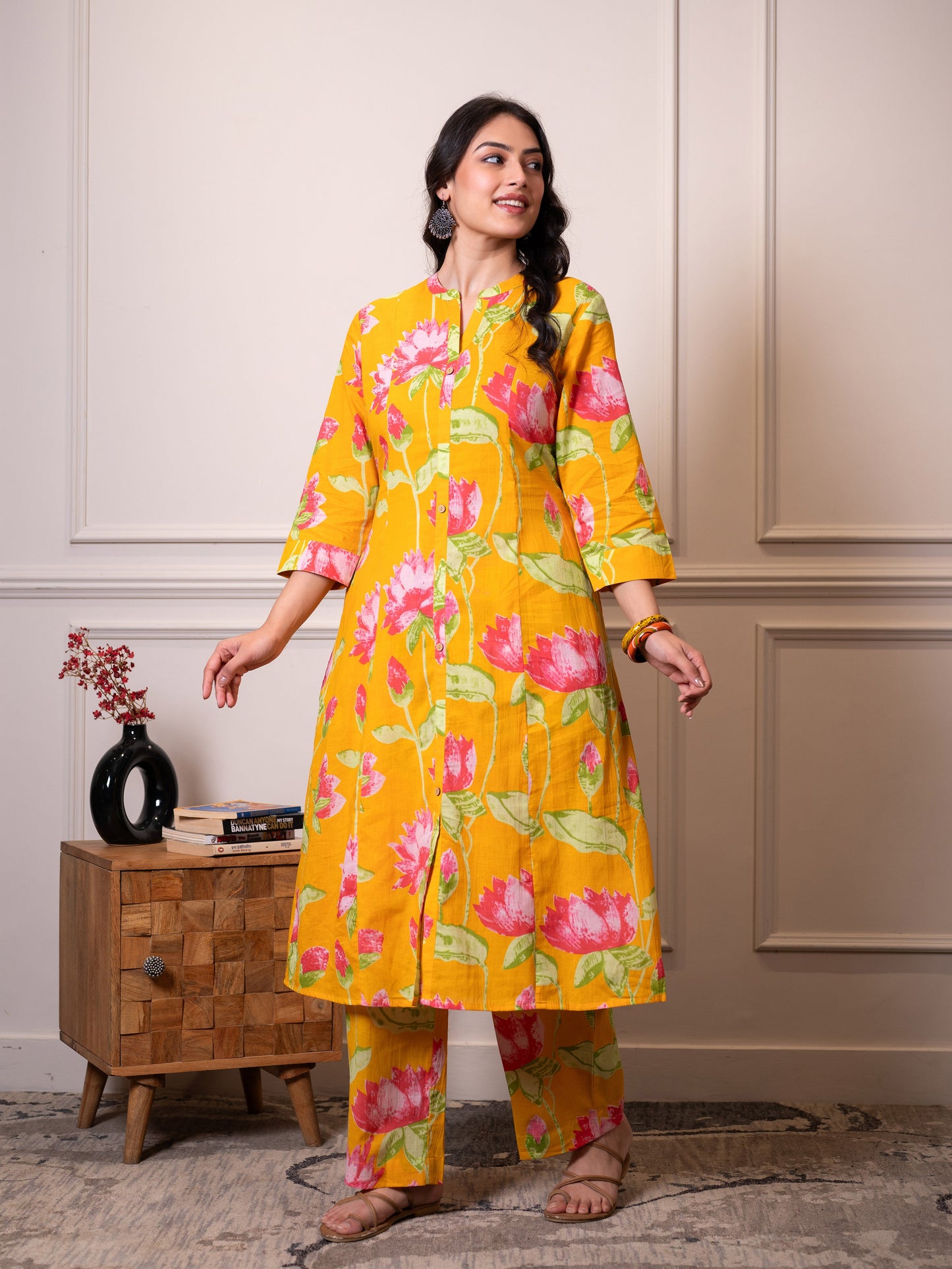 Soft cotton Floral Straight Yellow Kurta