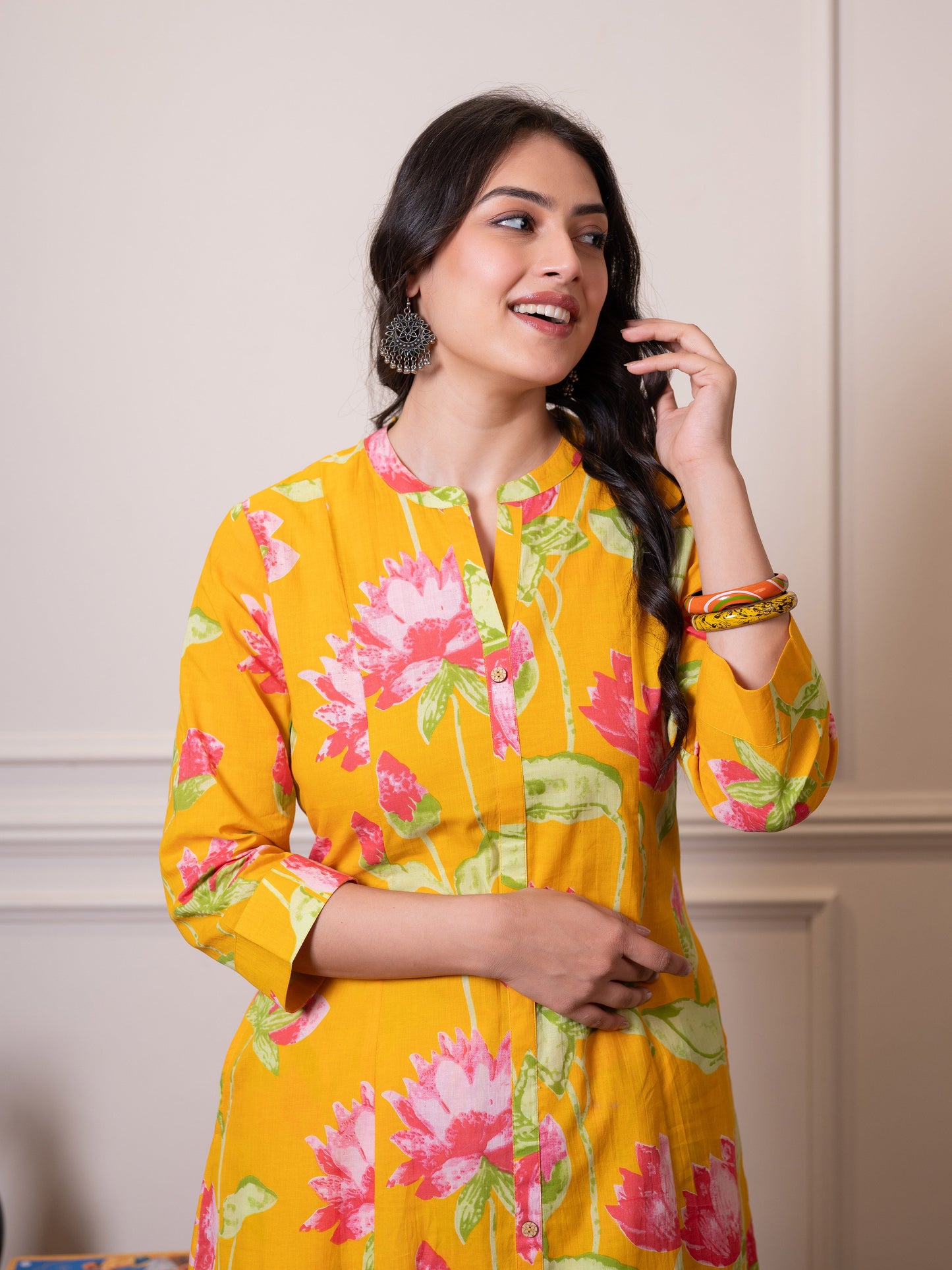 Soft cotton Floral Straight Yellow Kurta