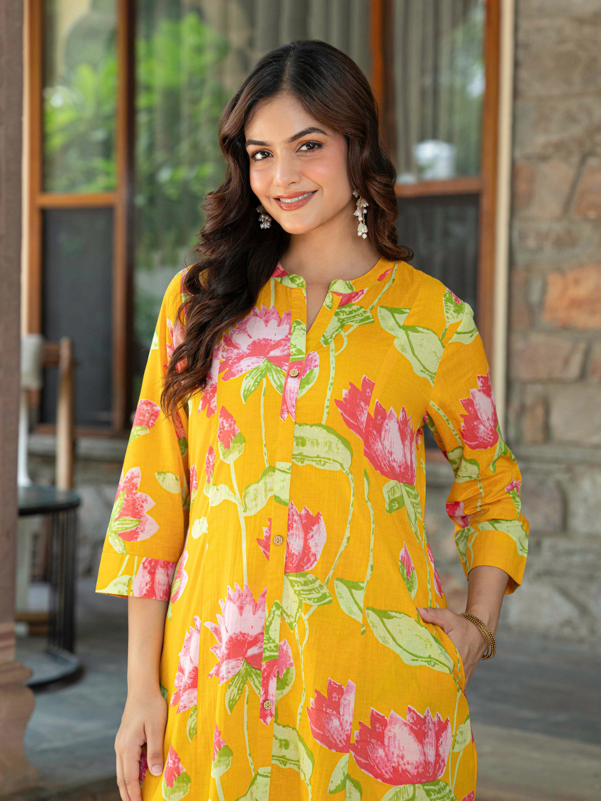 Soft cotton Floral Straight Yellow Kurta