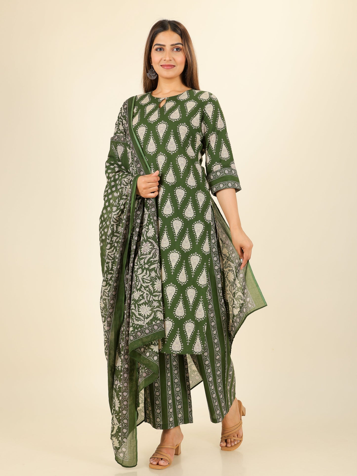 Soft Cotton Floral Straight Green Kurta