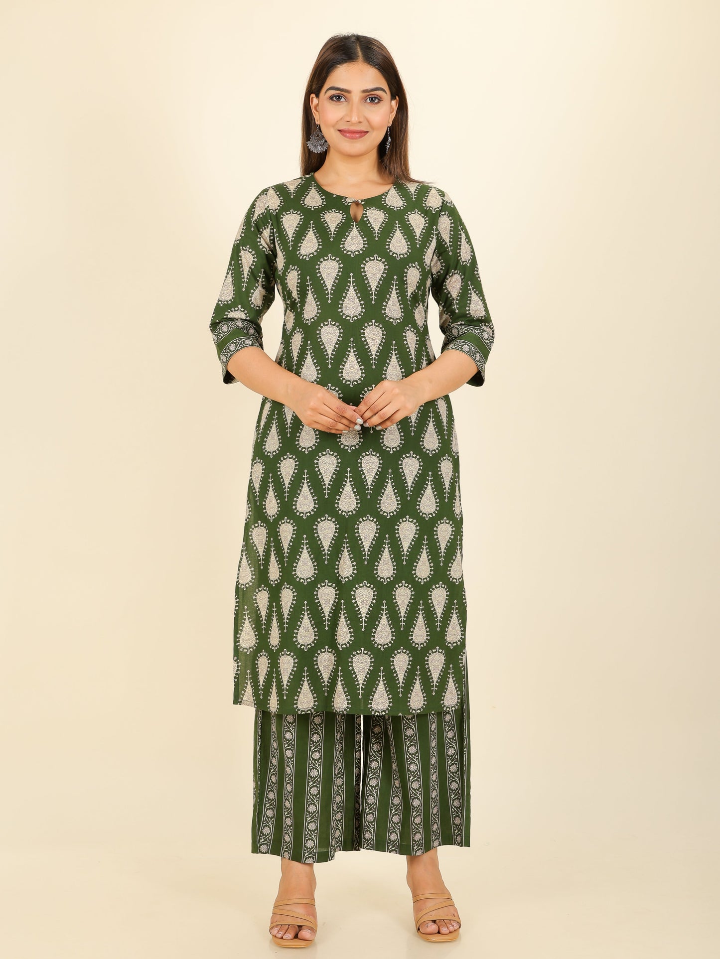 Soft Cotton Floral Straight Green Kurta