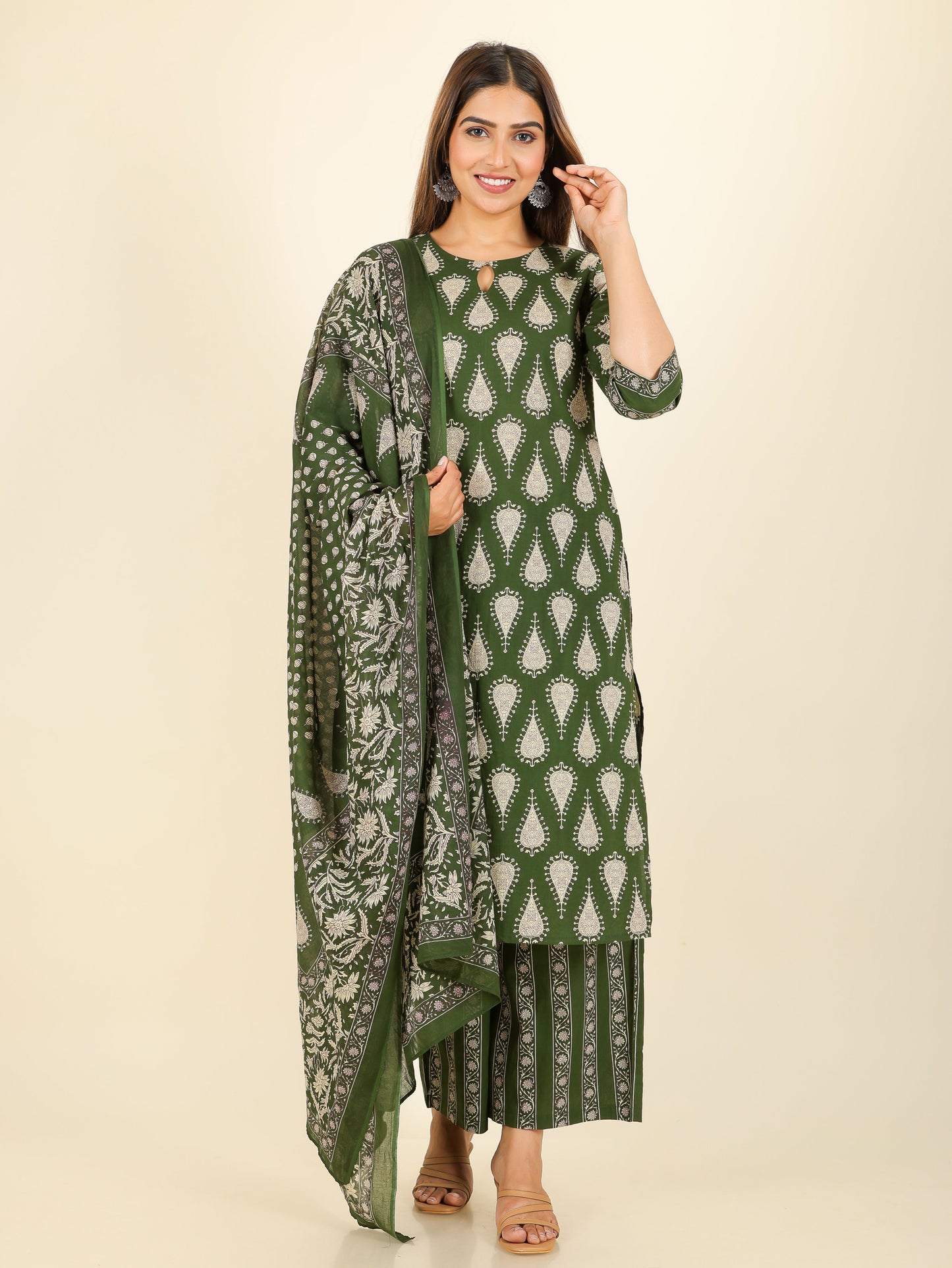 Soft Cotton Floral Straight Green Kurta