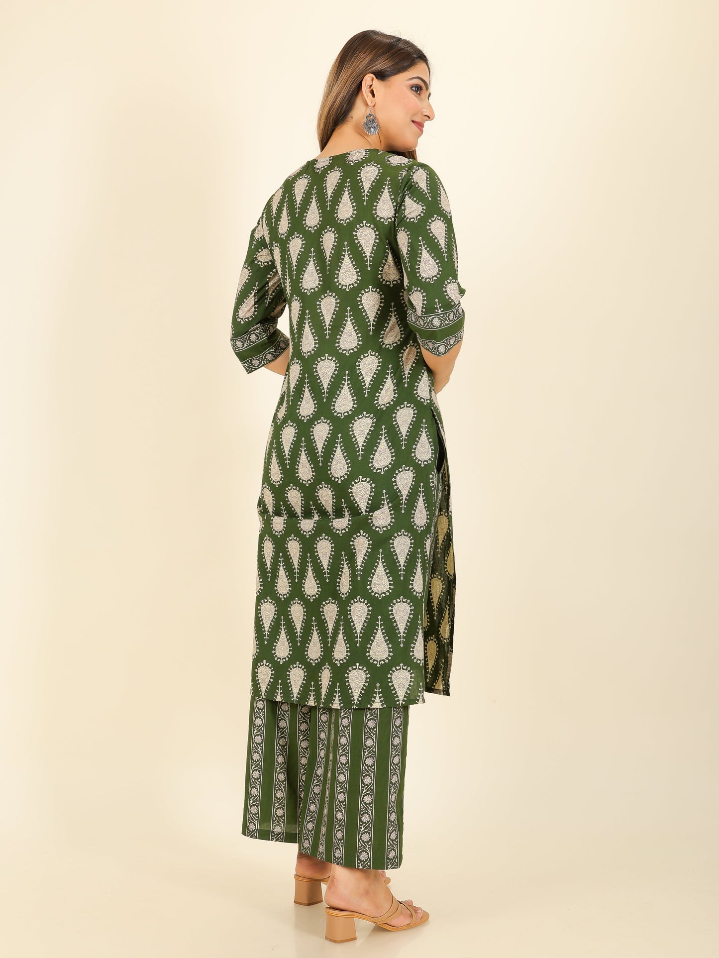 Soft Cotton Floral Straight Green Kurta