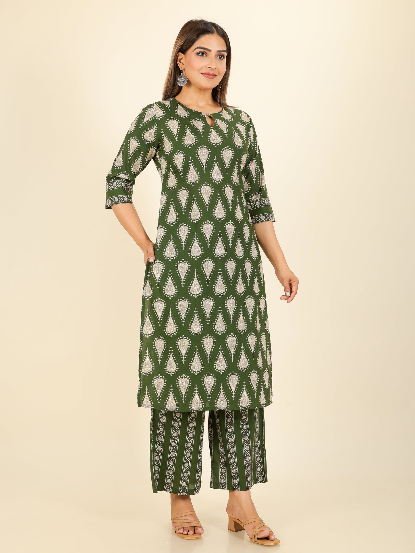 Soft Cotton Floral Straight Green Kurta