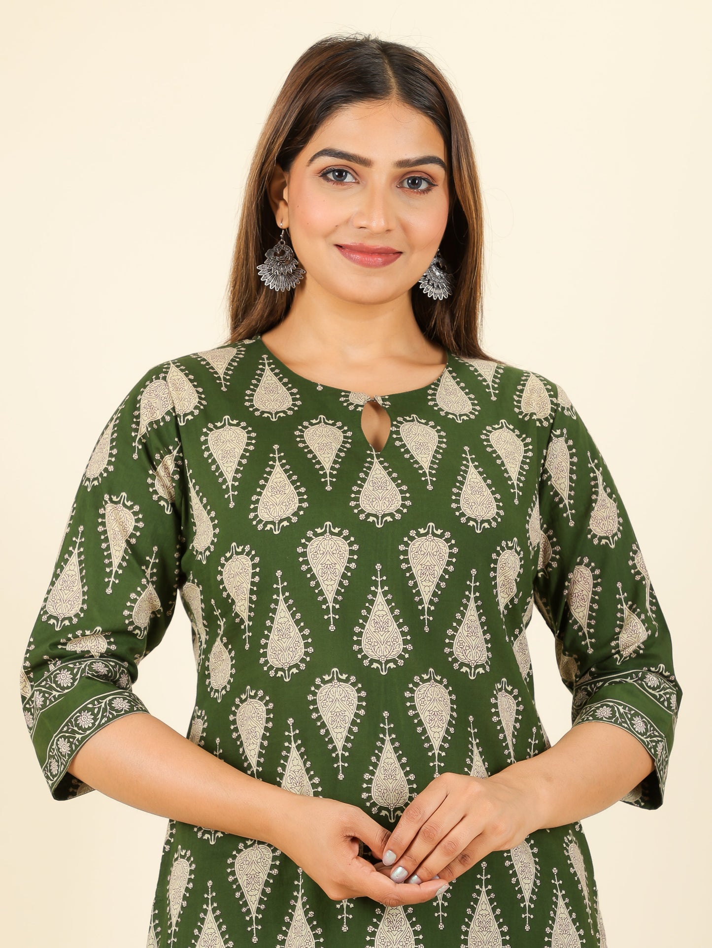 Soft Cotton Floral Straight Green Kurta