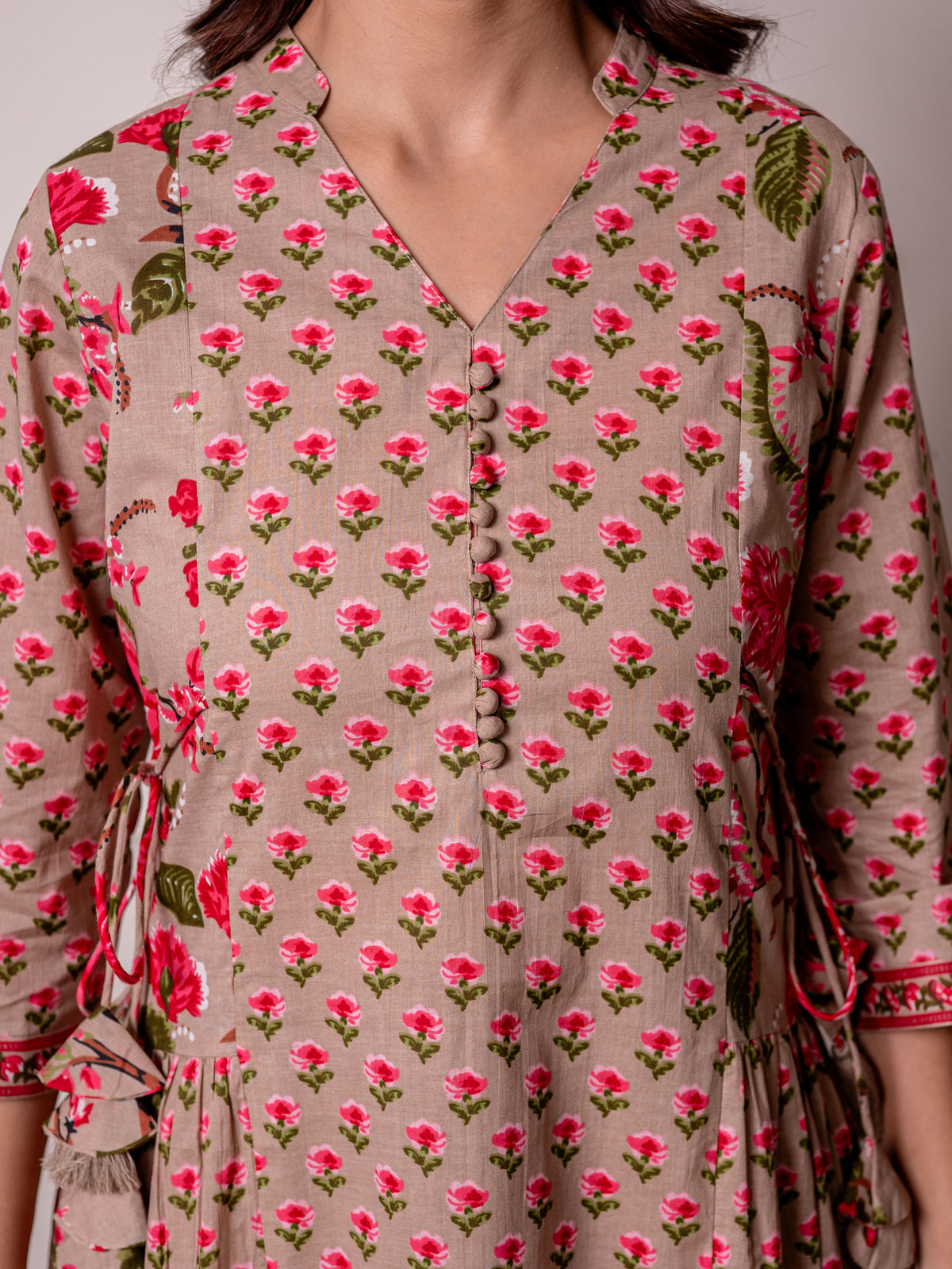 soft cotton floral anarkali beige kurta