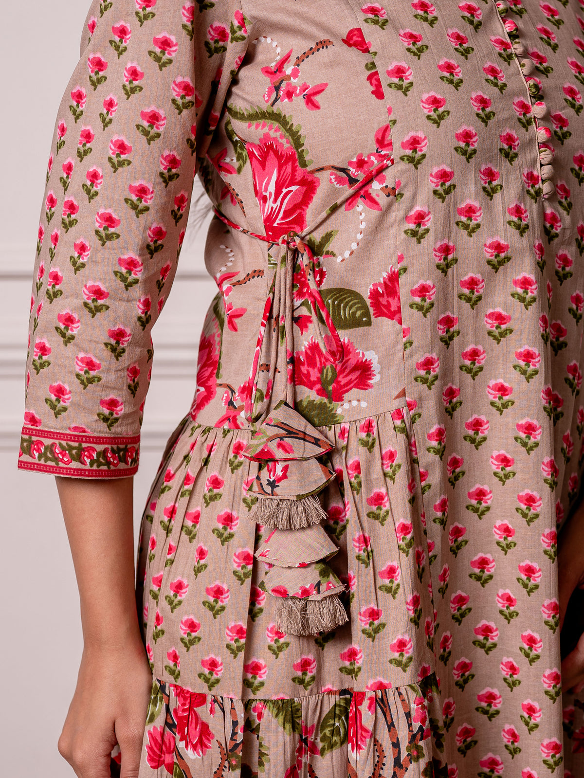 soft cotton floral anarkali beige kurta