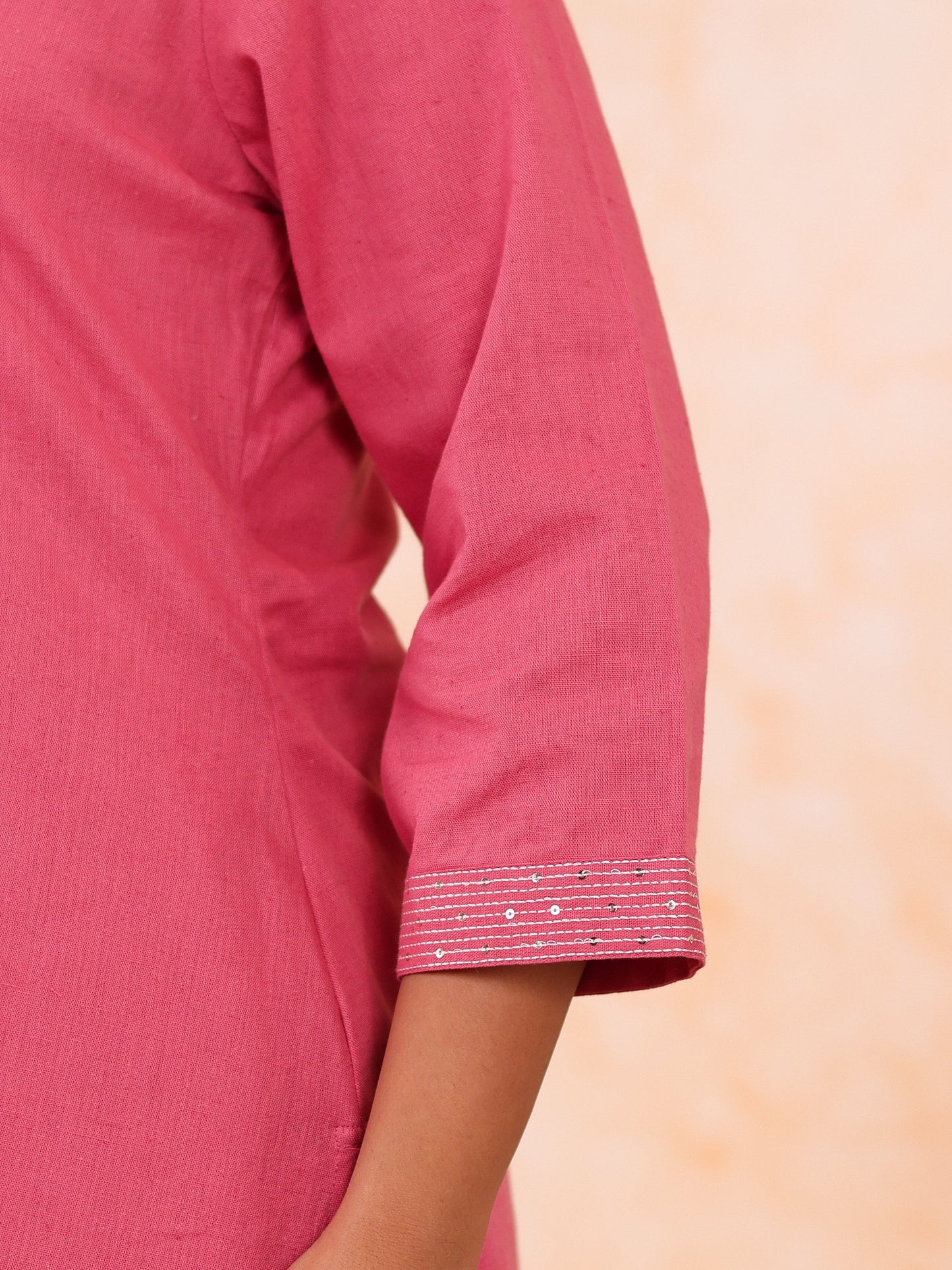 Embroidered Linen cotton Solid Straight Pink Kurta