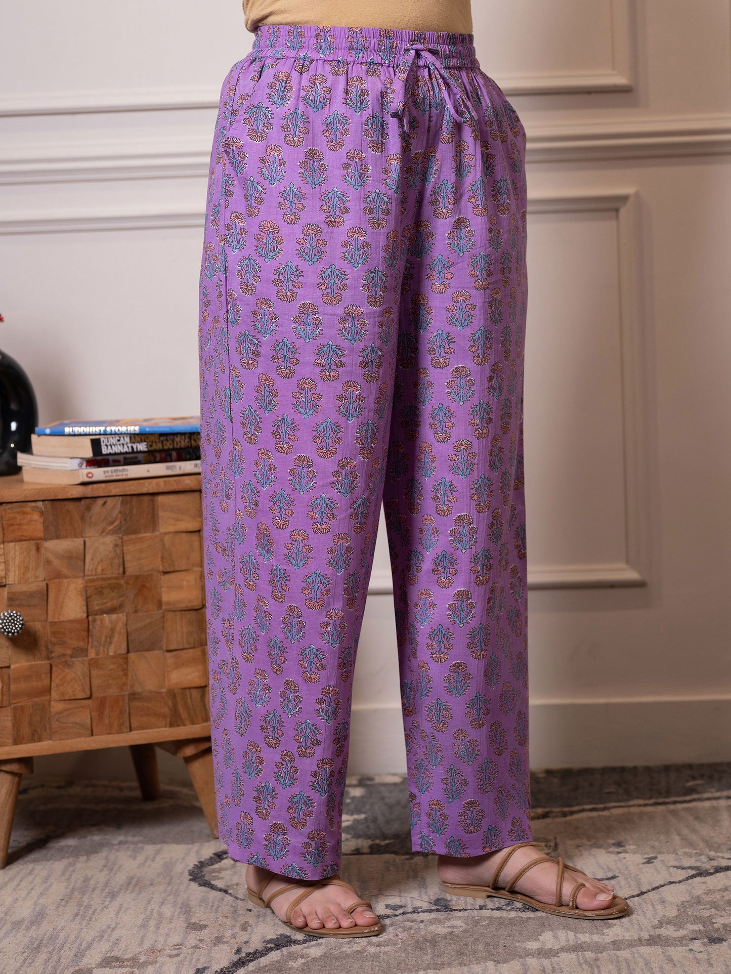 Soft cotton Floral Straight Purple Kurta