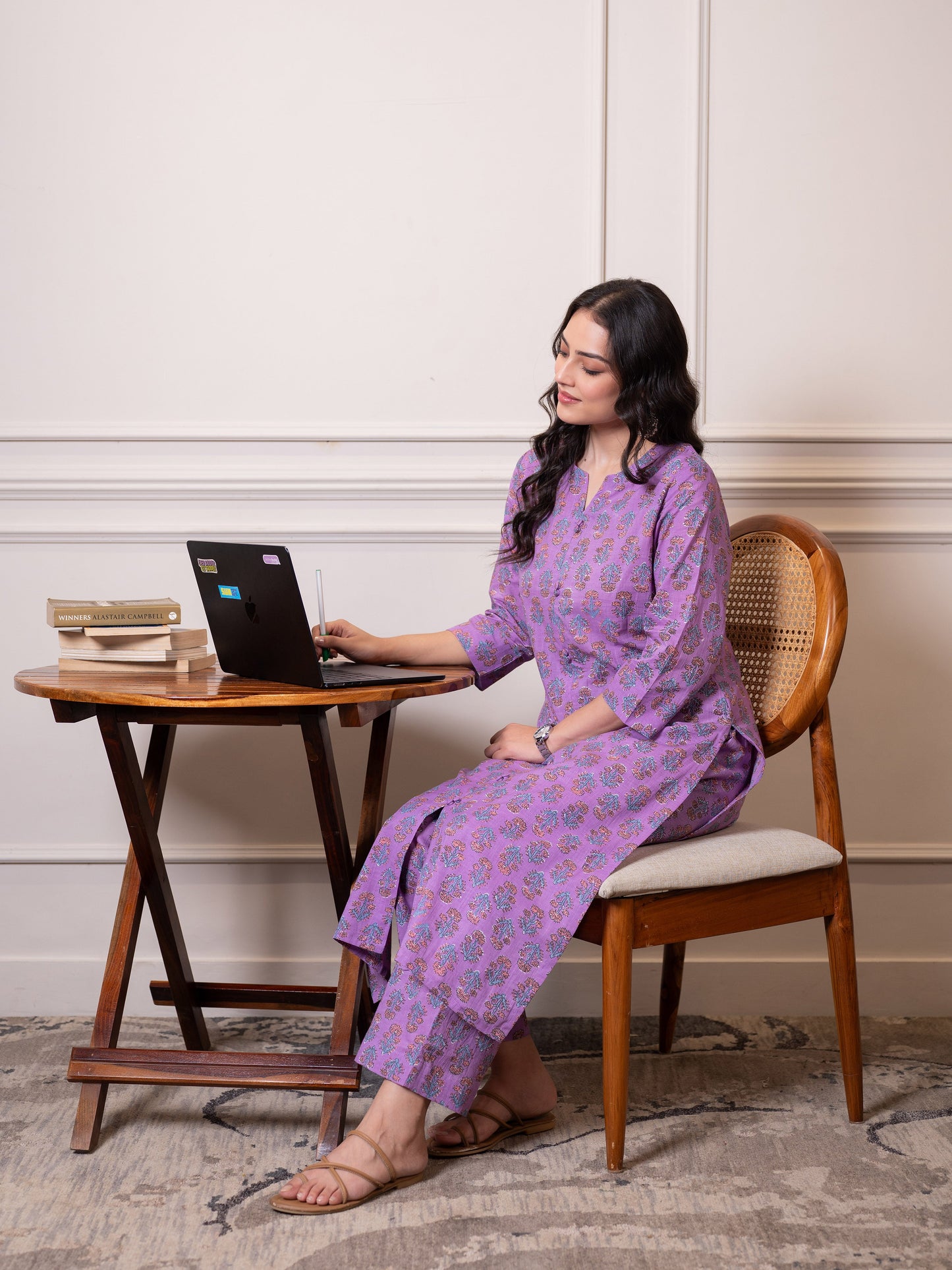 Soft cotton Floral Straight Purple Kurta