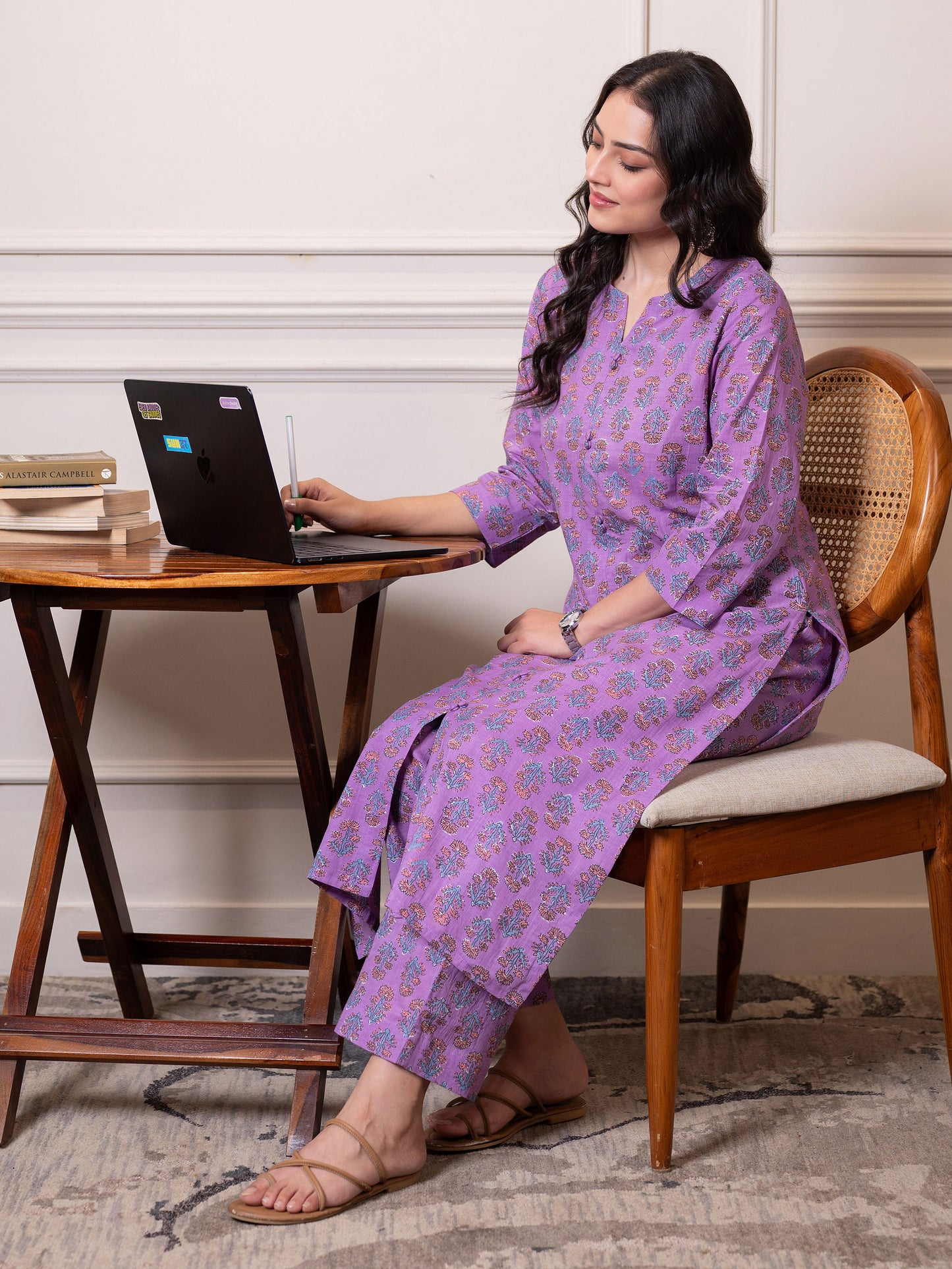 Soft cotton Floral Straight Purple Kurta